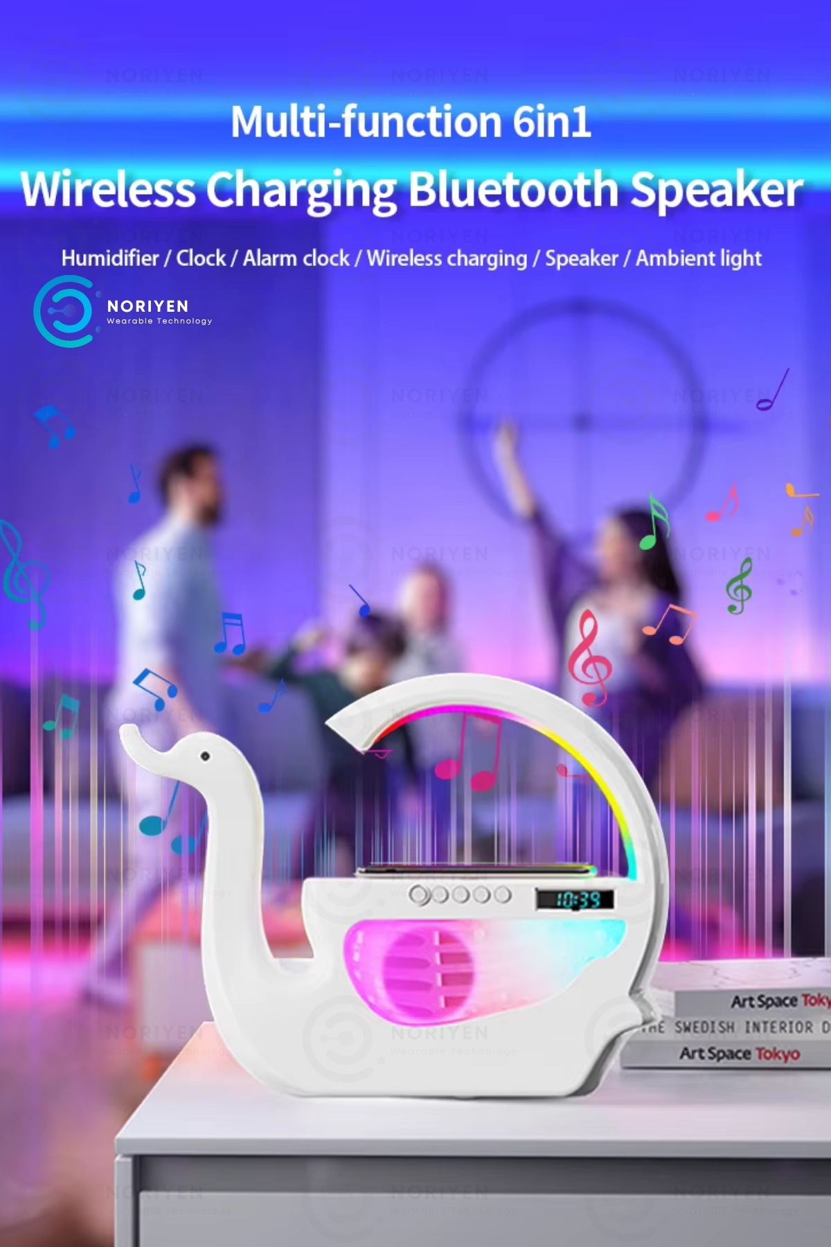Yeni Nesil 6in1 Kuğu Tipi RGB Işıklı Kablosuz Şarj Hoparlör Buhar Makinesi Hava Nemlendirici