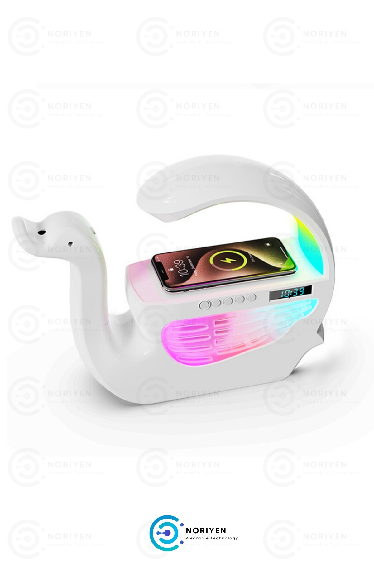 Yeni Nesil 6in1 Kuğu Tipi RGB Işıklı Kablosuz Şarj Hoparlör Buhar Makinesi Hava Nemlendirici