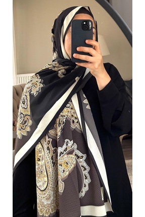 19V69 ITALIA Krep Kumaş Şal – Yumuşak Dokulu Siyah Kahverengi, Büyük 75×200 c...