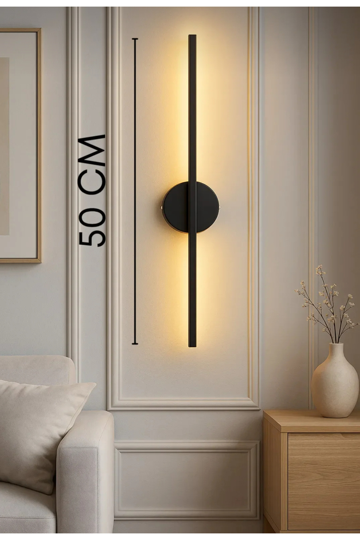 AILEEN PİLLİ Siyah İnce Çizgi LED Duvar Apliği 50 CM Modern Dekoratif Işık