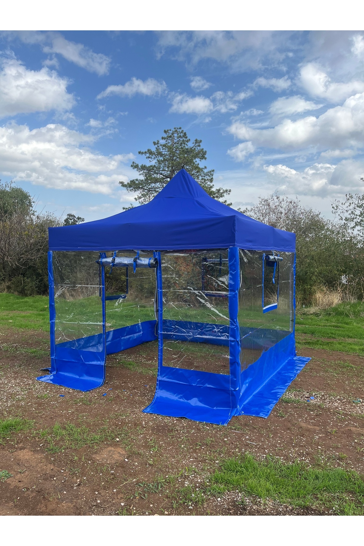 HİLAL ŞEMSİYE 3x3 GAZEBO ÇADIR 4 TARAFI ŞEFFAF İLE KAPALI MAVİ