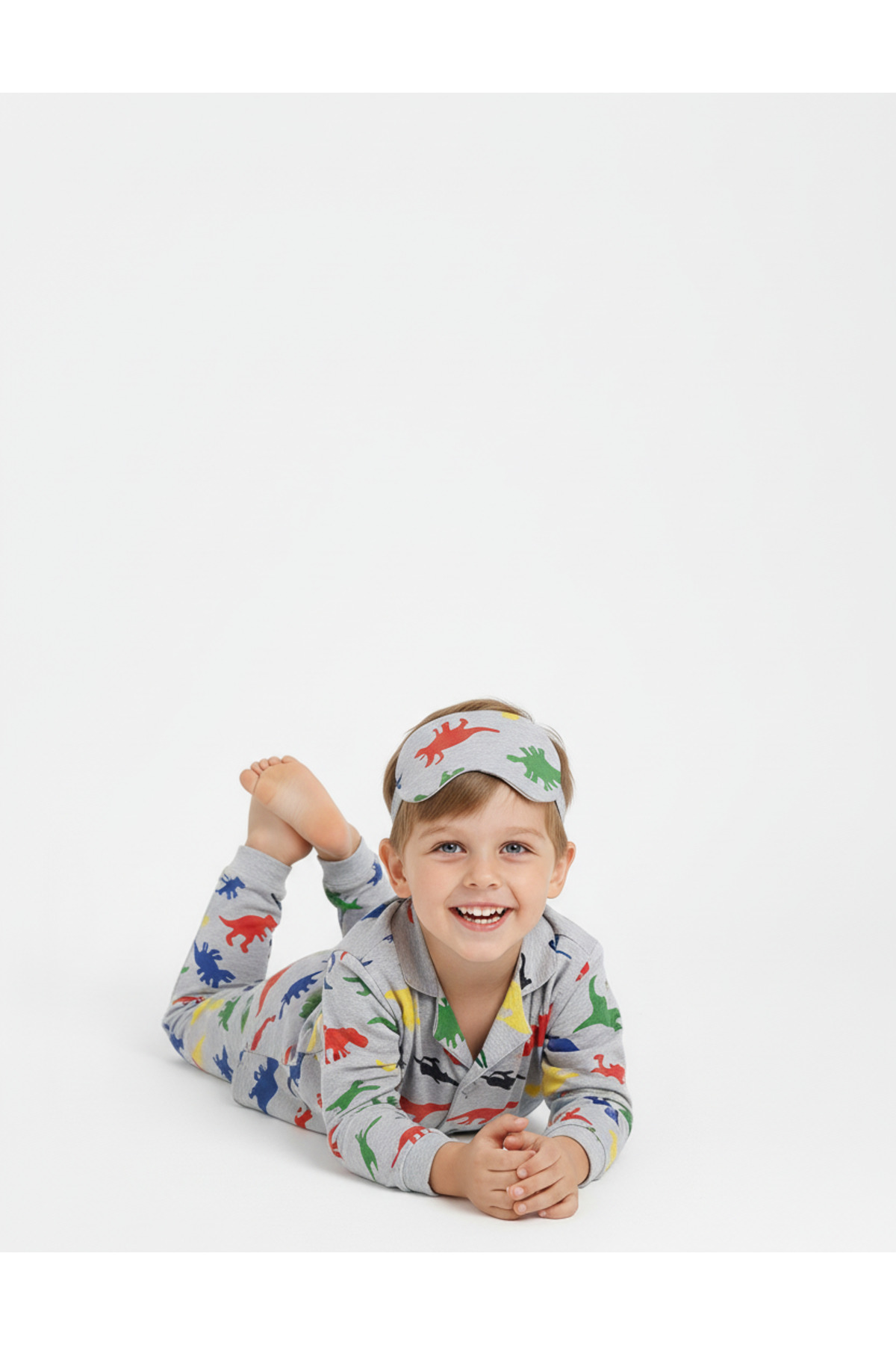 Beka Kids Erkek Çocuk Önden Düğmeli Desenli Pijama Takımı %100 Pamuklu Pijama Takımı Ve Göz Bandı fotoğrafı 2 (önizleme)