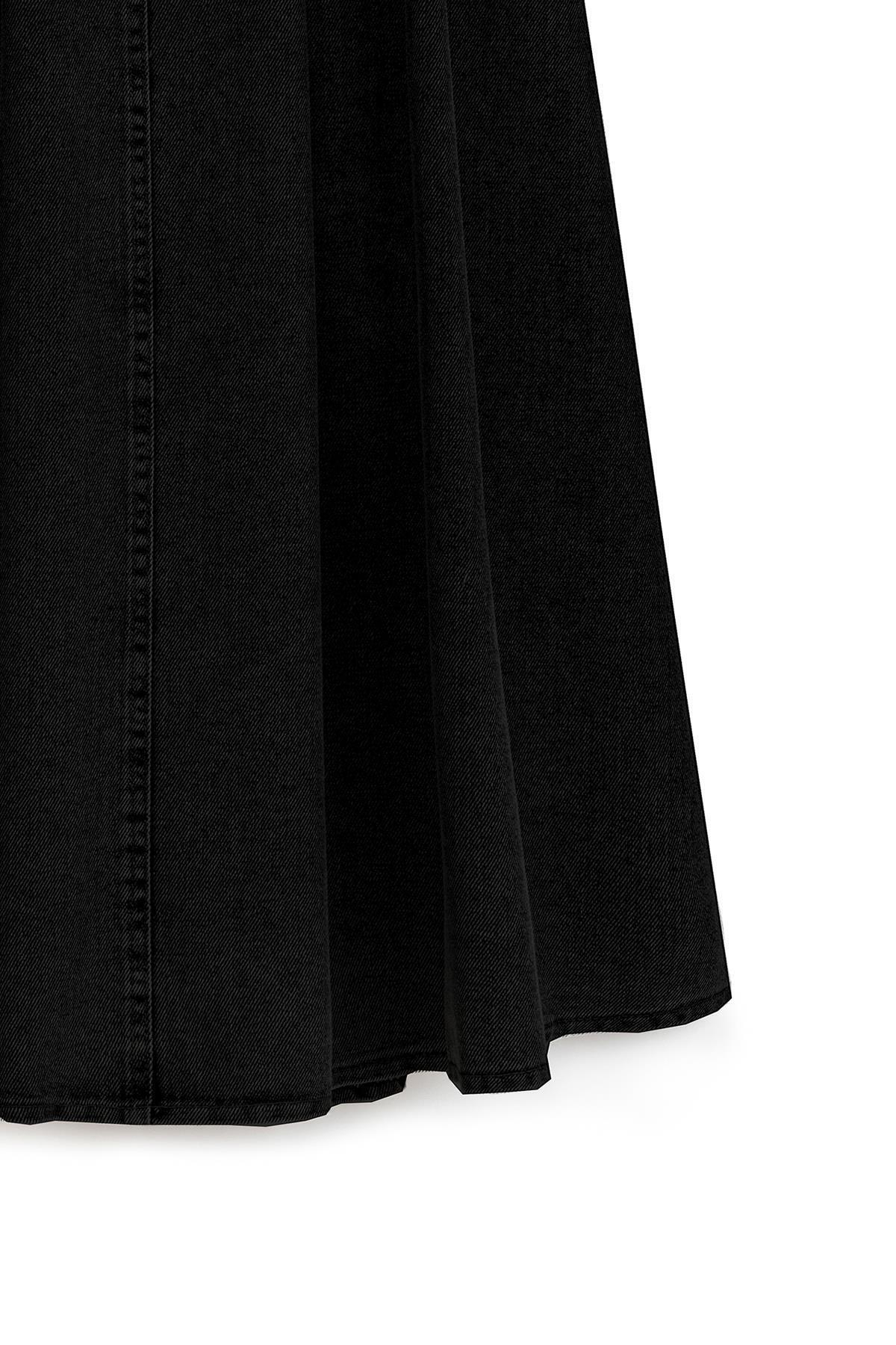 praye  Cepli Kloş Denim Etek Antrasit - Görsel 3