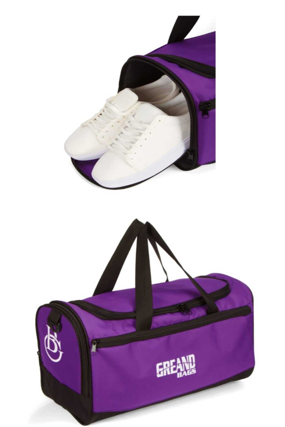 GreandBags Unisex Mor Ayakkabı Bölmeli Spor Çantası Gym Fitness Çantası Seyahat Çantası