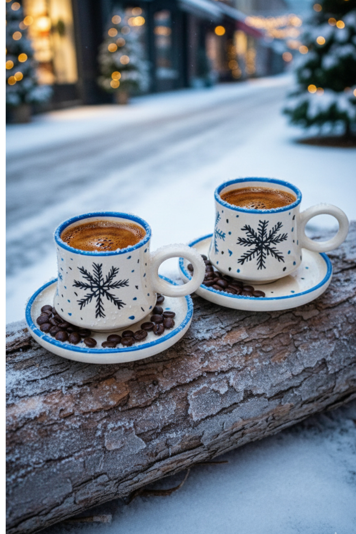 2-Piece Snowflake Patterned Handmade Ceramic Coffee Cup Set ,Turkish Coffee Cup Set, Hand made
