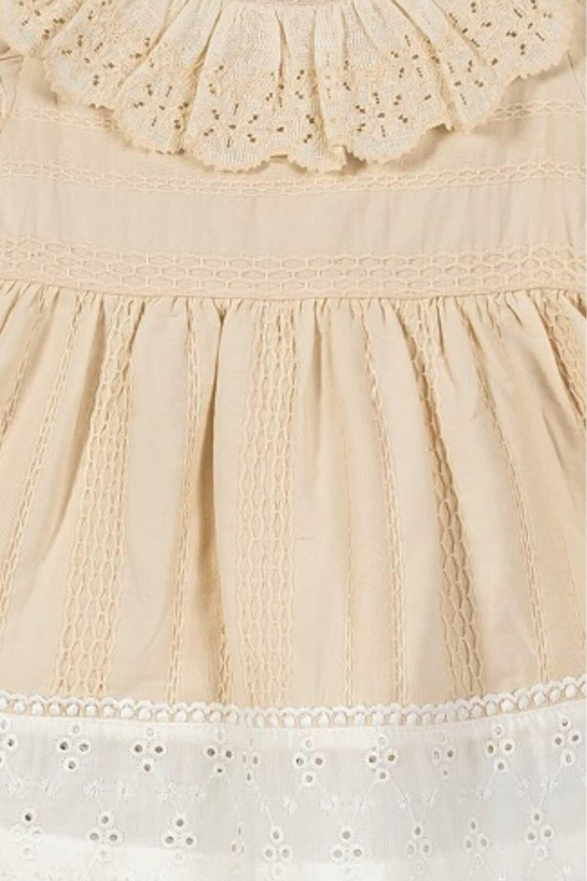 dinamik çocuk Kız Bebek Güpürlü Kendinden desenli Kumaş Külotlu Elbise 2 parça Takım Bayramlık Doğum günü Mevlüt fotoğrafı 3 (önizleme)