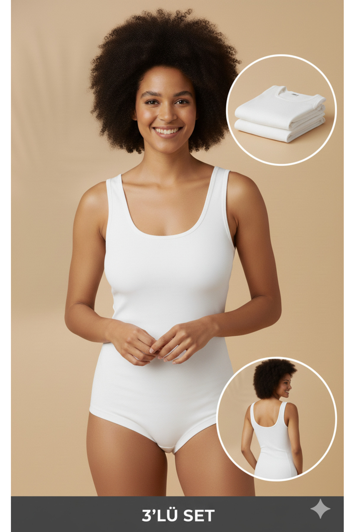 Women's White Wide Thick Strap Snap Fastener Bodysuit Singlet 3-Pack