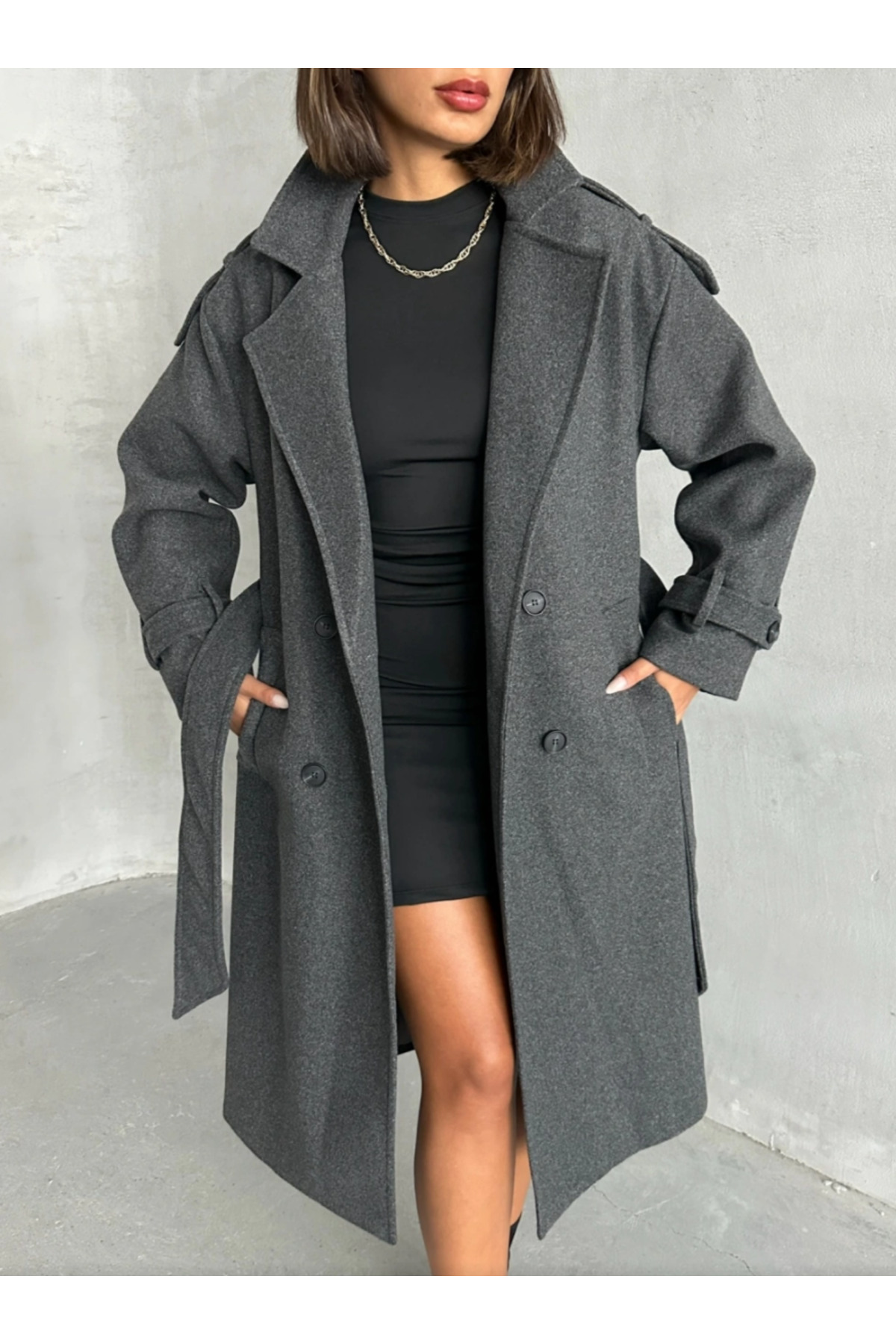 Zeynep Öykü Style Kadın Oversize Kaşe Kaban görsel 3