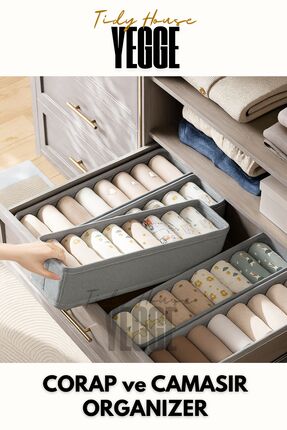 YEGGE 4'lü Çekmece ve Dolap içi Düzenleyici, Raf Düzenleyici, Katlanabilir Ço...