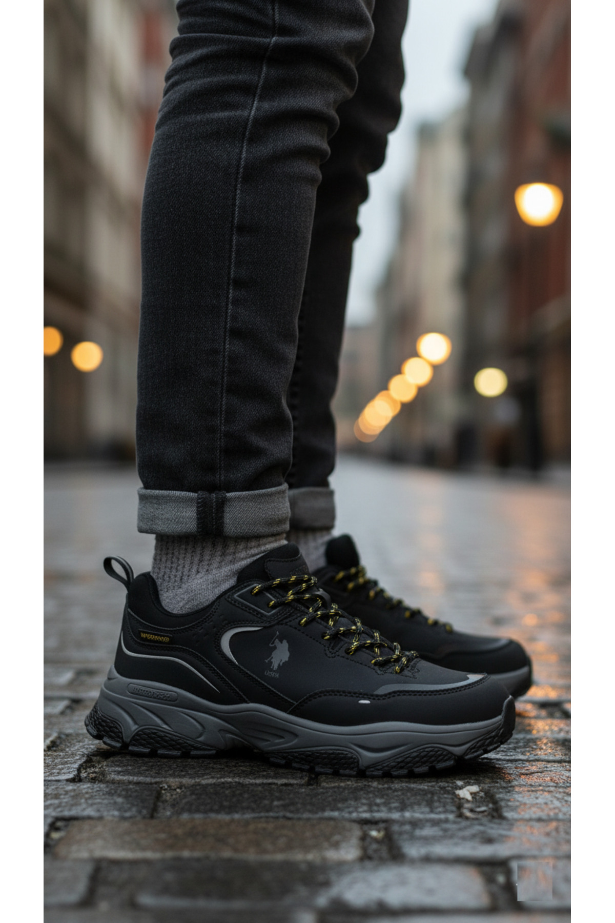 یو اس پولو کفش‌های راحت و ضد آب زمستانی مردانه در فضای باز مشکی