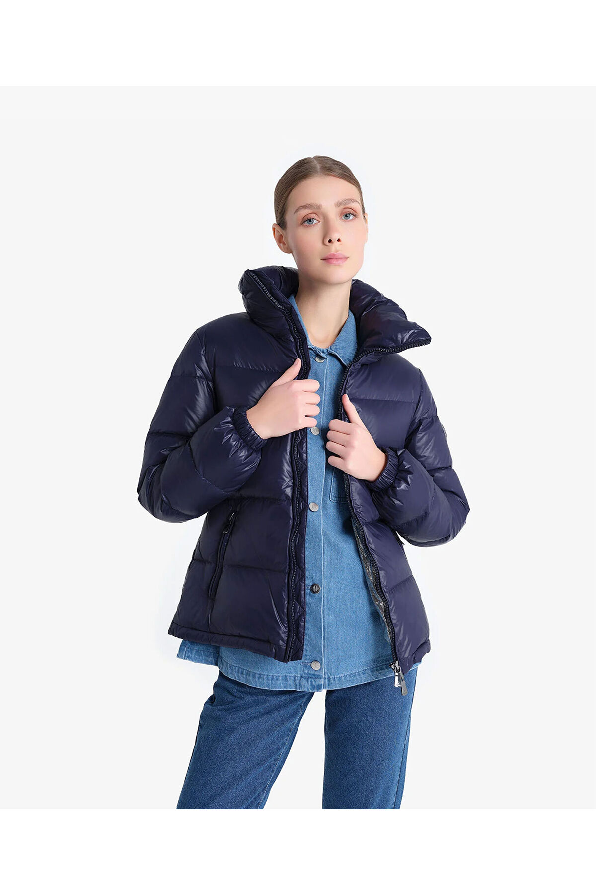 Greyder  Kadın Parlak İndigo Suya Dayanıklı Kaz Tüyü Mont 4K2TM84014 - Görsel 6