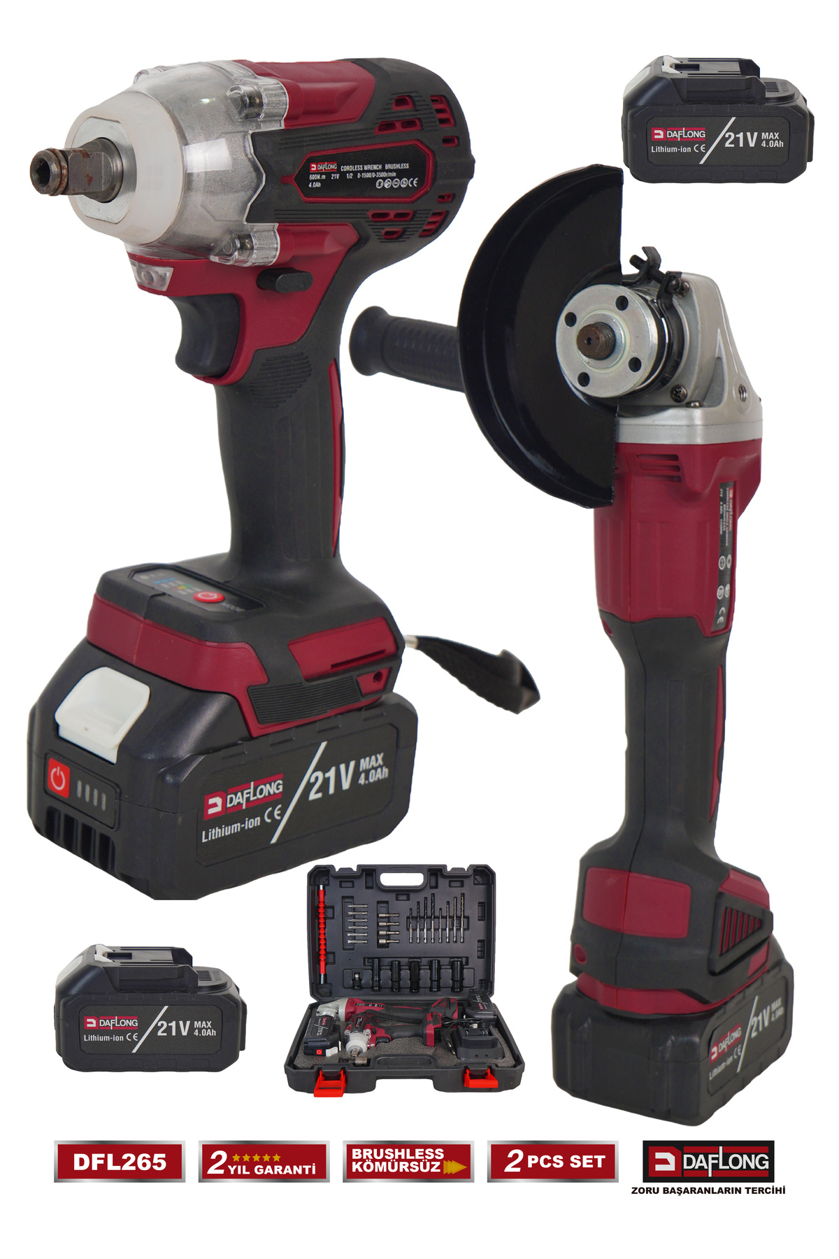 DAFLONG PRO KÖMÜRSÜZ 2'Lİ SET 600NM BİJON SÖKME VİDALAMA+DEVİR AYARLI TAŞLAMA DFL-265