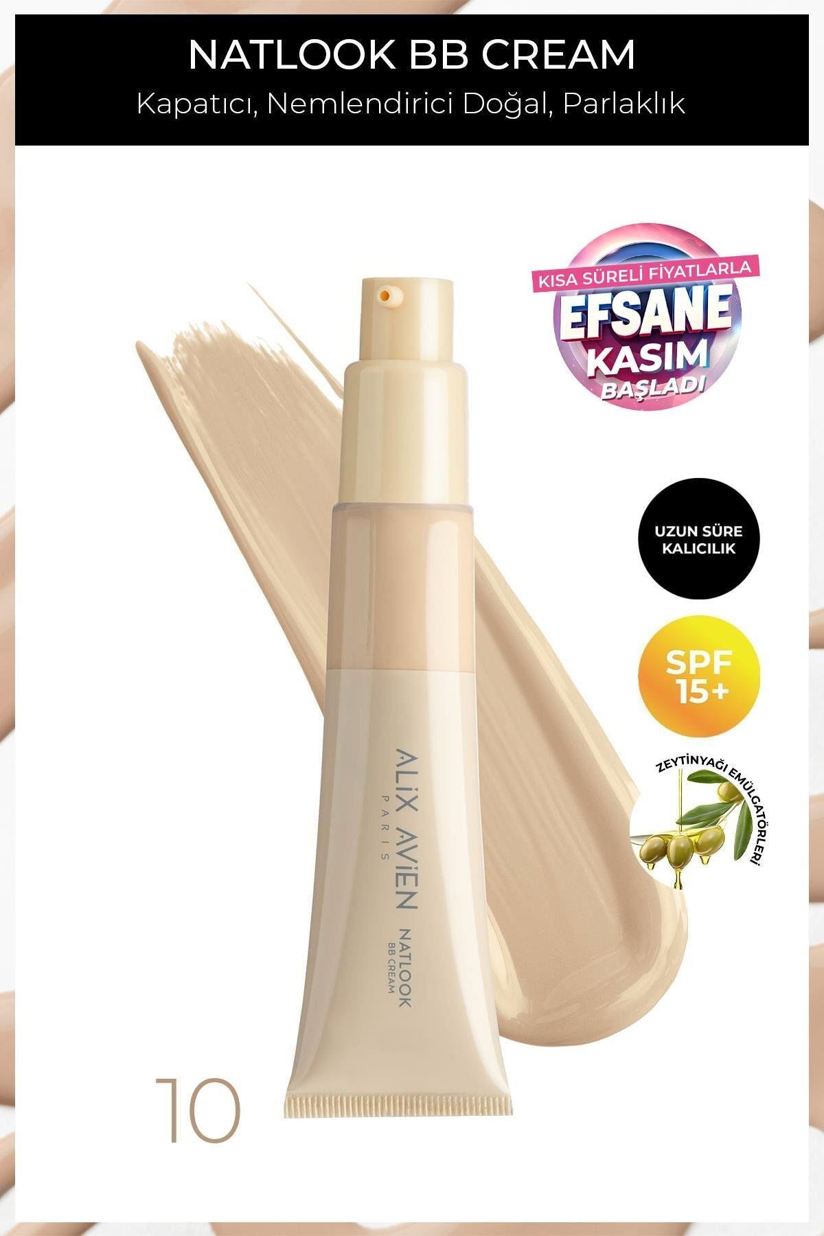 Alix Avien Doğal Parlaklık Sağlayan SPF15 Faktör Nemlendiren BB Krem - Natlook BB Cream 10 Fair to Light