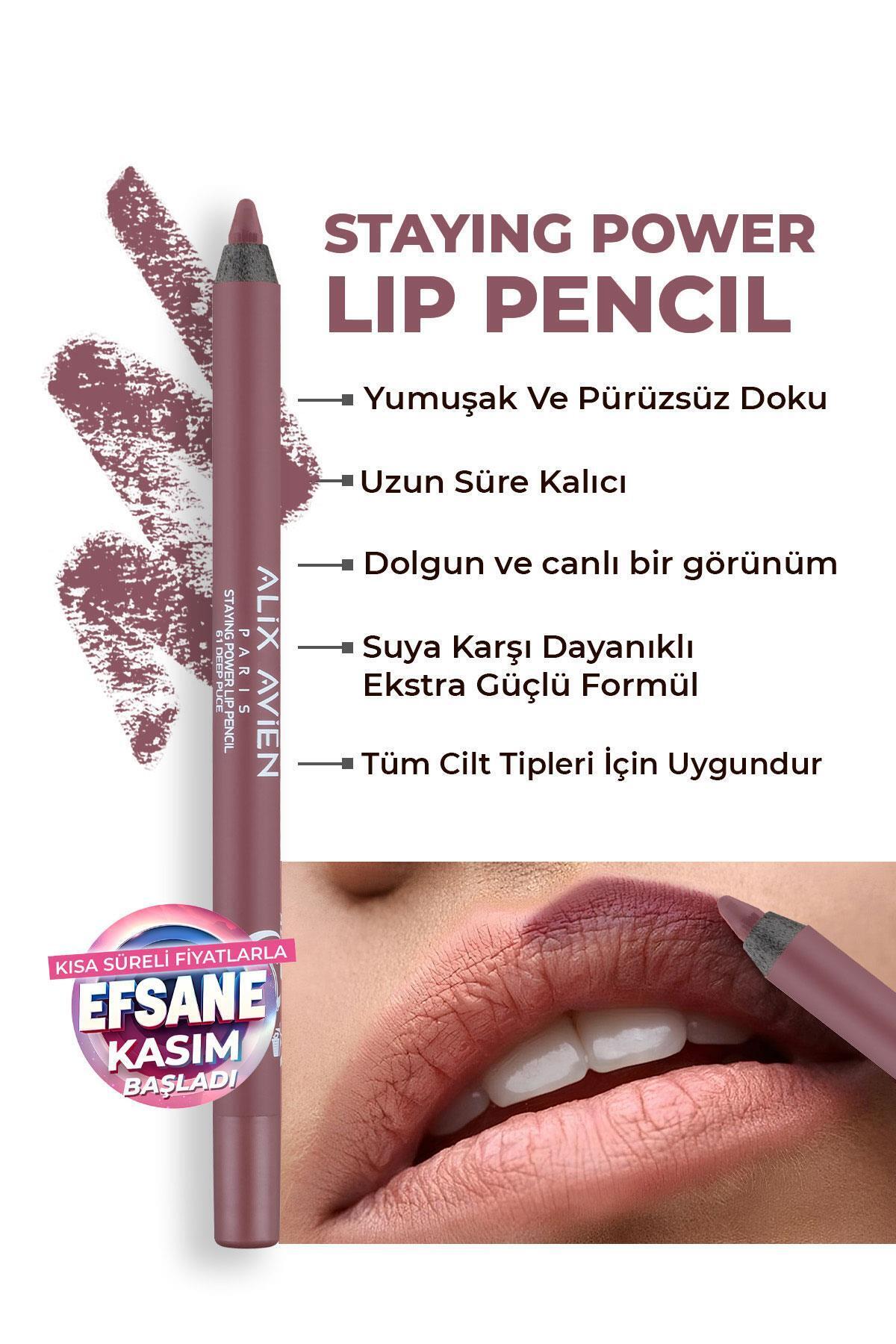 Alix Avien Suya Dayanıklı Uzun Süre Kalıcı Yumuşak Dudak Kalemi - Staying Power Lip Pencil 61 Deep Puce