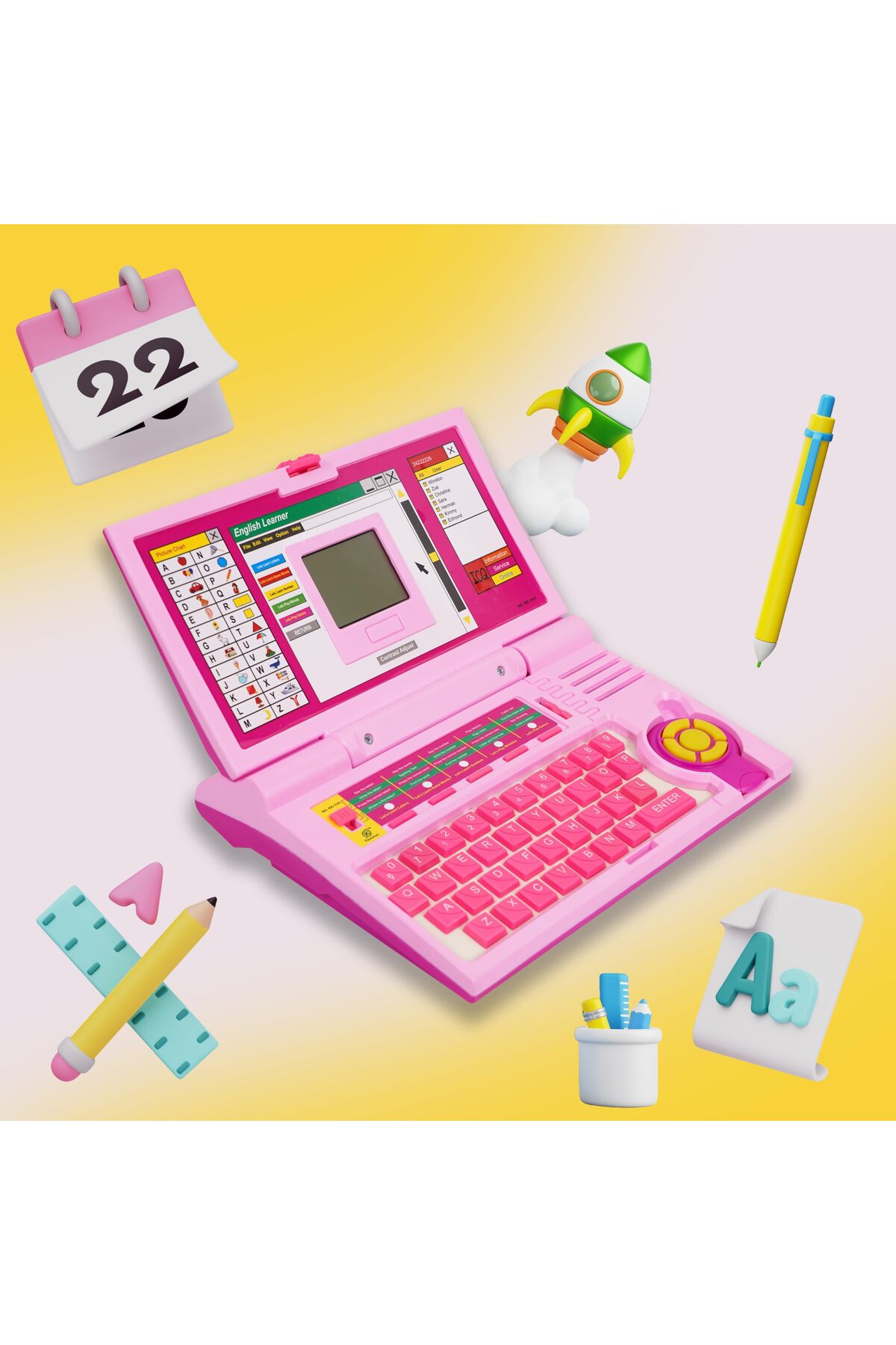 لپ‌تاپ آموزشی زبان انگلیسی برای نوپاها؛ اسباب‌بازی سرگرم‌کننده و آموزشی برای کودکان؛ بازی ایمن، جذاب و تعاملی