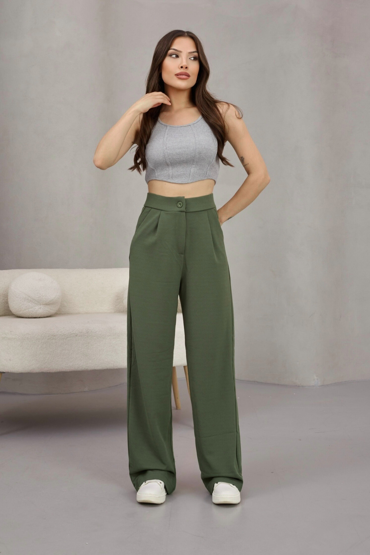 alanora  Kadın Likralı Salaş Geniş Paça Palazzo Pantolon - Görsel 7