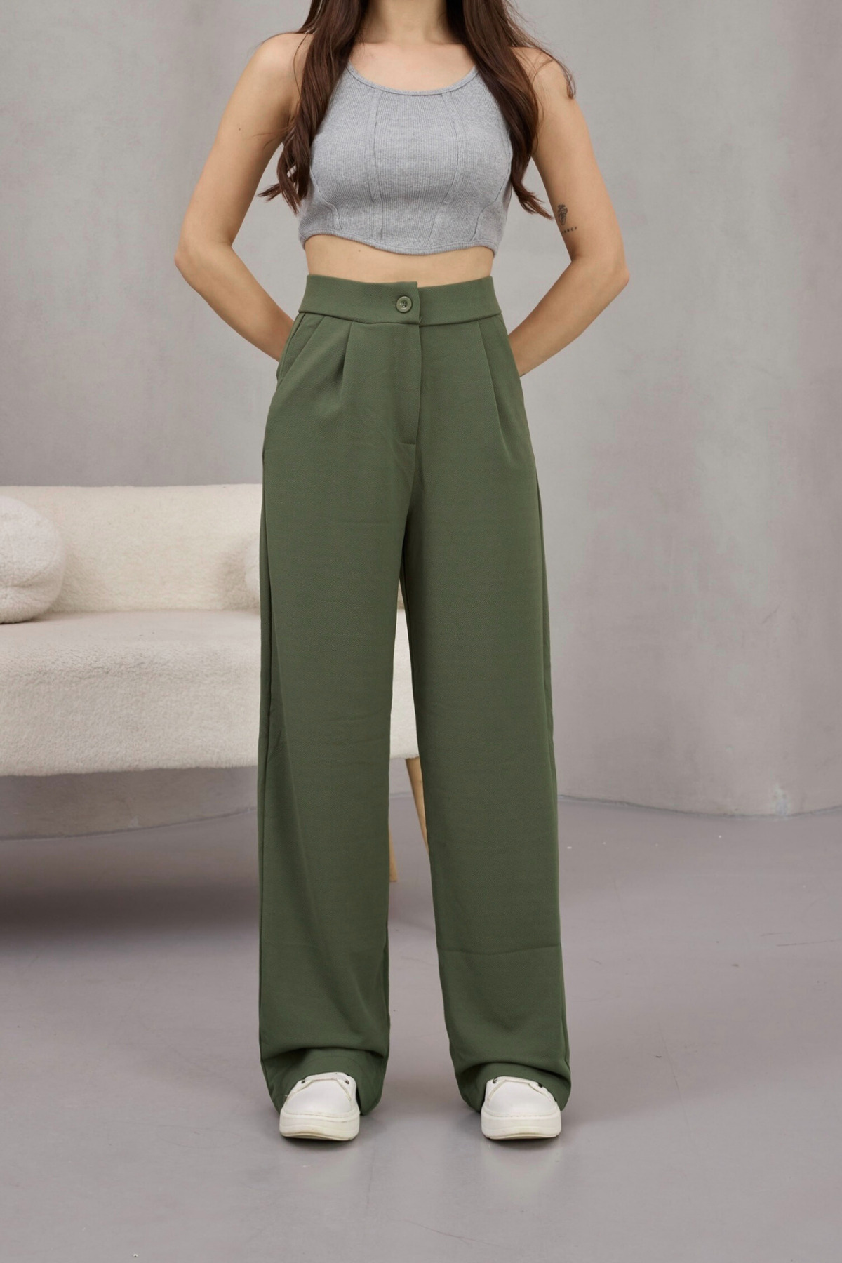 alanora  Kadın Likralı Salaş Geniş Paça Palazzo Pantolon - Görsel 4