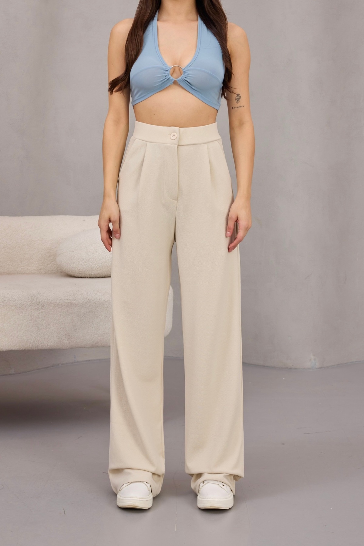 alanora  Kadın Likralı Salaş Geniş Paça Palazzo Pantolon - Görsel 6