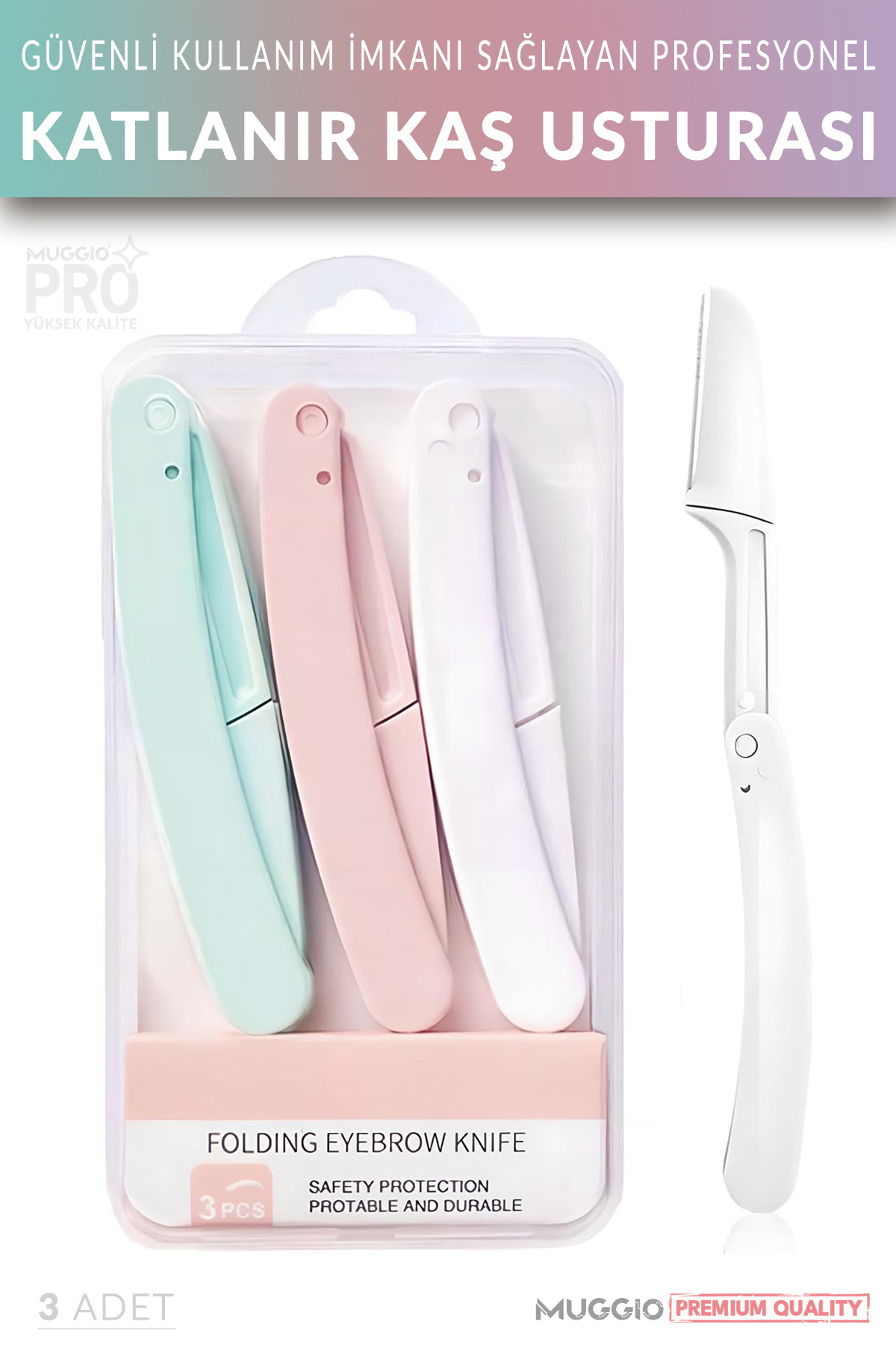 Muggio Katlanır Kaş Usturası 3'lü Set Profesyonel Yüz ve Vücut Jileti