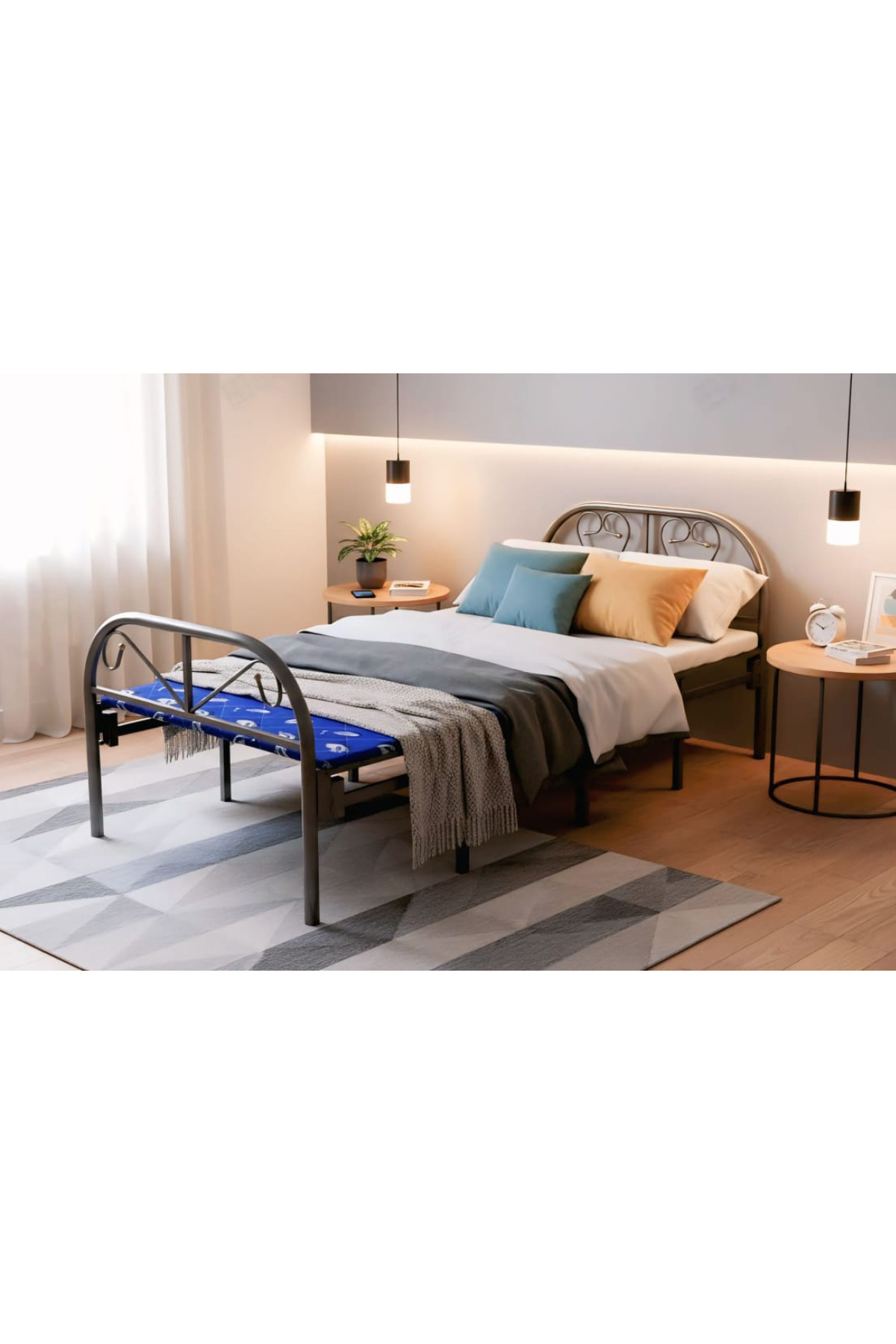 سرير فردي قابل للطي مصنوع من منصة معدنية فولاذية متينة مقاس 190 × 90 سم