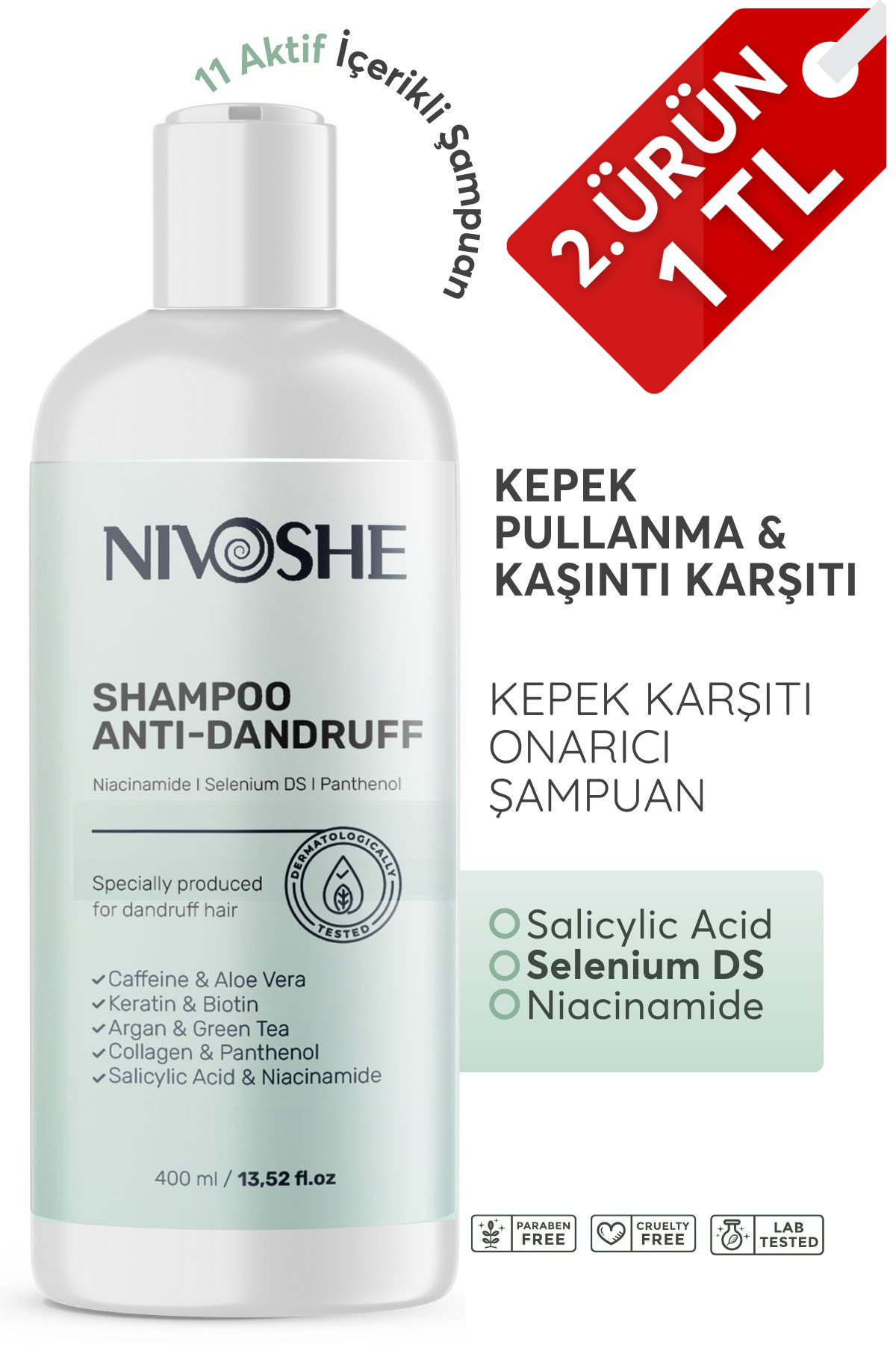 NIVOSHE Anti Dandruff Kızarıklık Pullanma Kepek Önleyici Bakım Şampuanı E.gzama Şampuanı 400 ml