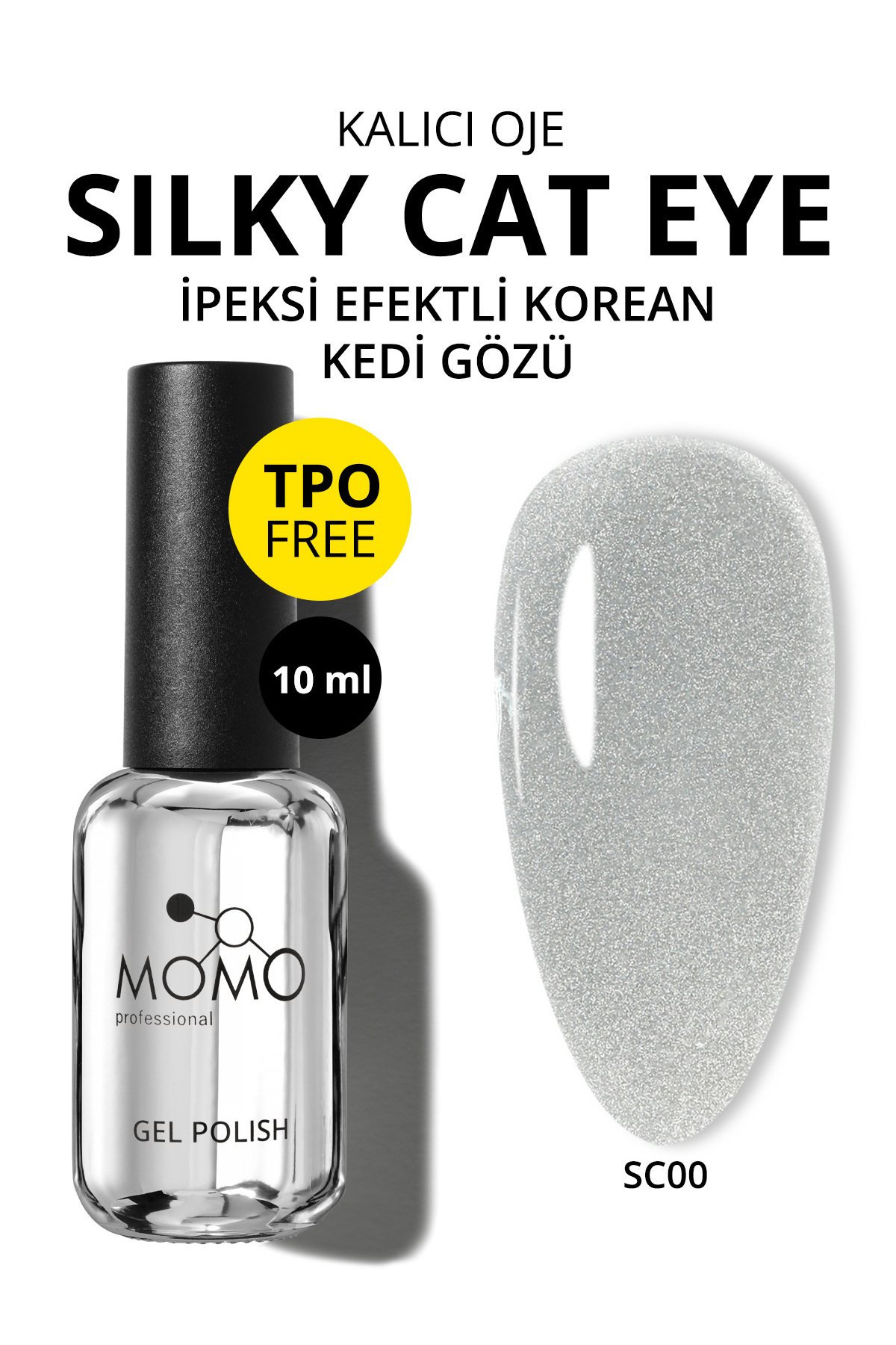 MOMO professional Korean Silky Cat Eye Gel Polish, Kedi Gözü Kalıcı Oje, SC00 Silky Cat Eye Clear, 10 ml, TPO- FREE