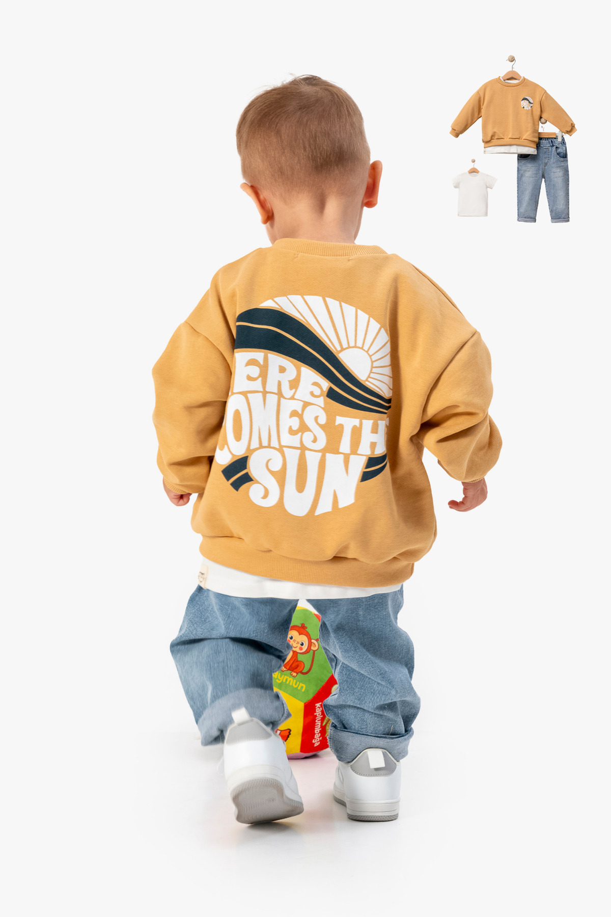 Jikko Baby Baskılı Sweatshirt Kot Pantolon 3'lü Bebek Çocuk Takımı 9039 fotoğrafı 2 (önizleme)
