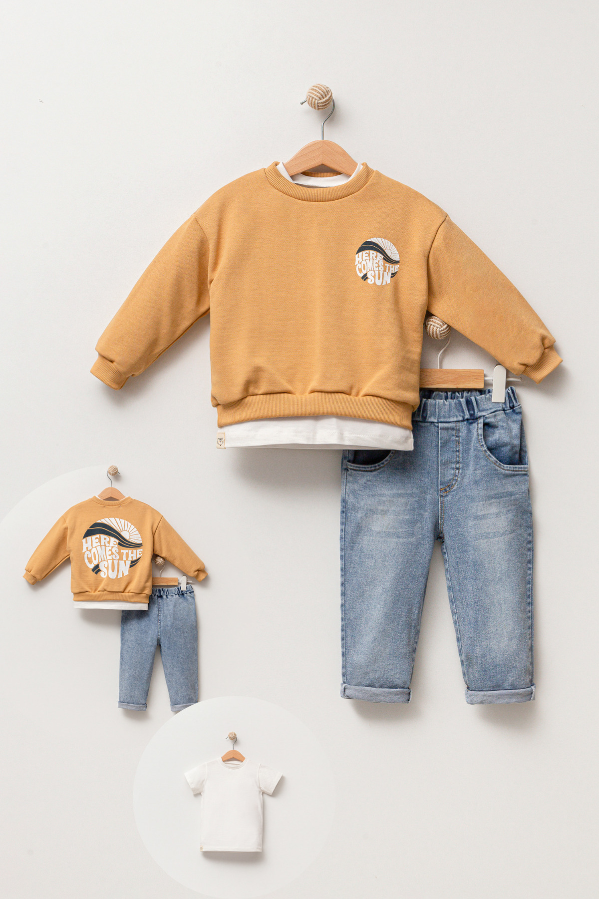 Jikko Baby Baskılı Sweatshirt Kot Pantolon 3'lü Bebek Çocuk Takımı 9039 fotoğrafı 3 (önizleme)