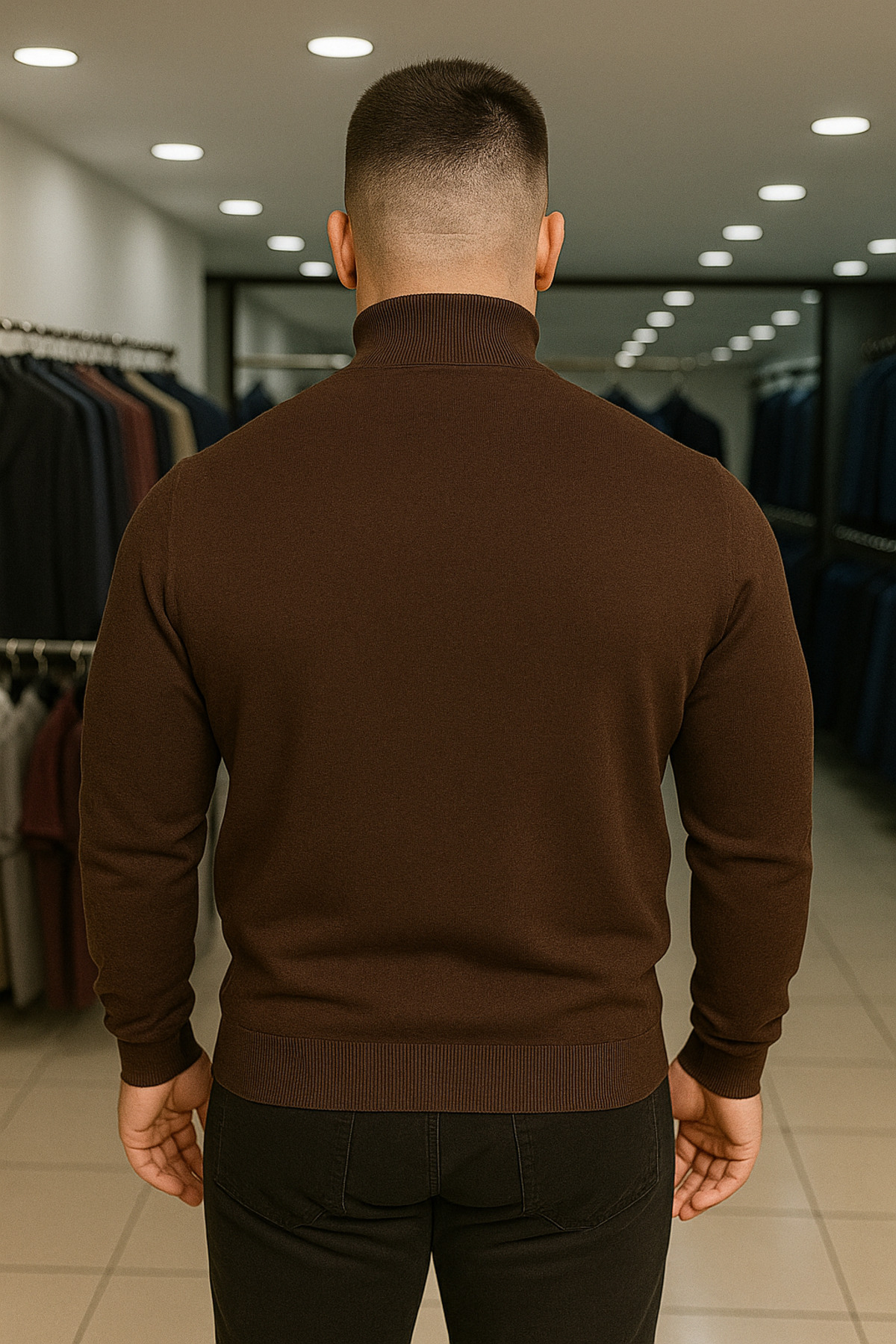 Maccali Erkek Büyük Beden Boğazlı Bol Kahve Sweat Triko Kazak görsel 4