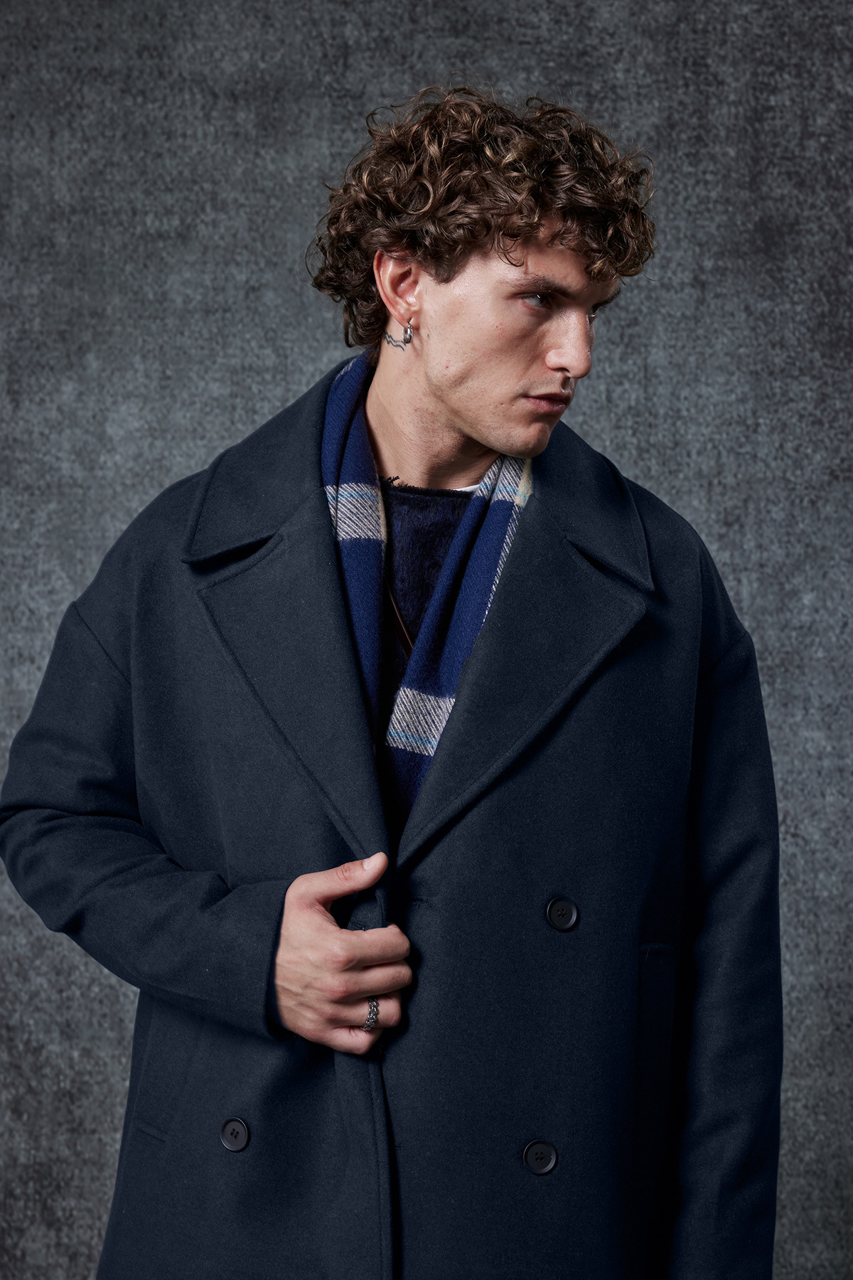 ablukaonline  Erkek Oversize Kruvaze Kaban Lacivert - Görsel 6