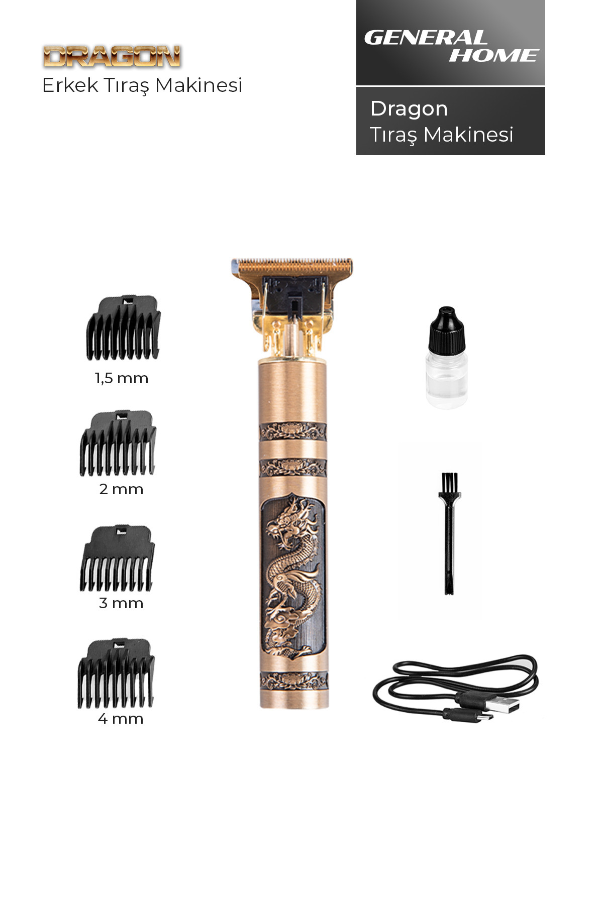 Bood GD-1099 Golden Dragon Saç & Sakal Kesme Makinesi | Kablosuz, 800 mAh, USB Şarjlı