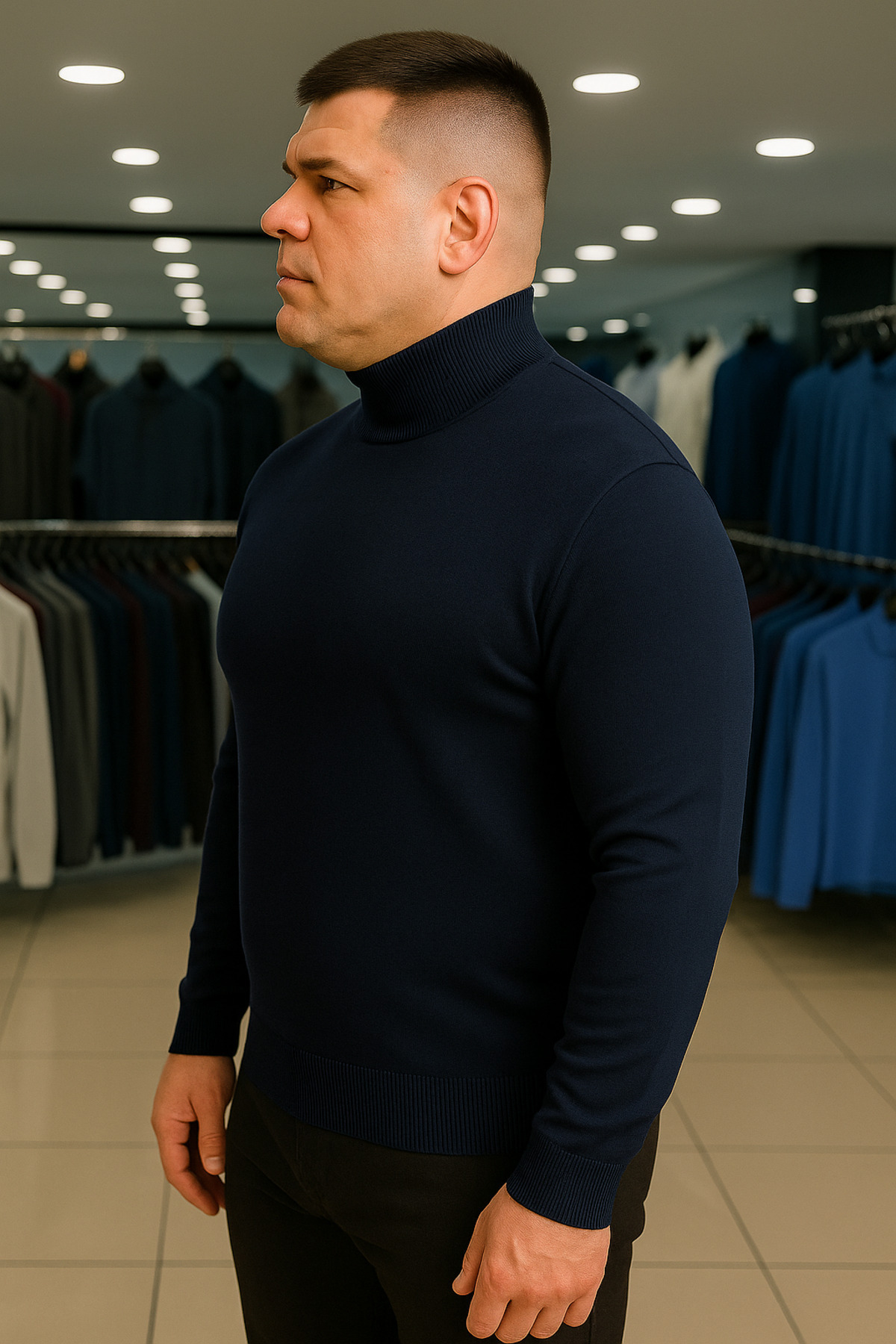 Maccali Erkek Büyük Beden Boğazlı Lacivert Sweat Triko Kazak