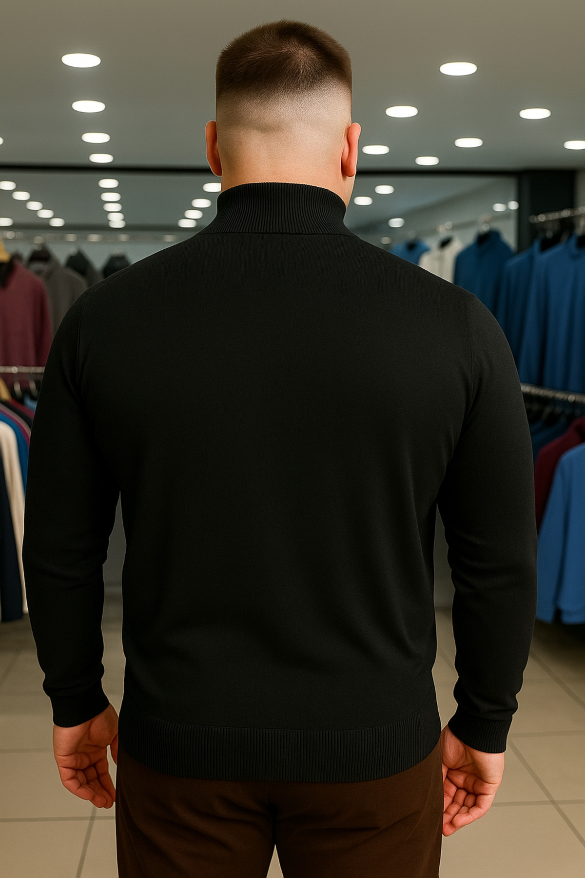 Maccali Erkek Büyük Beden Boğazlı Siyah Sweat Triko Kazak görsel 4