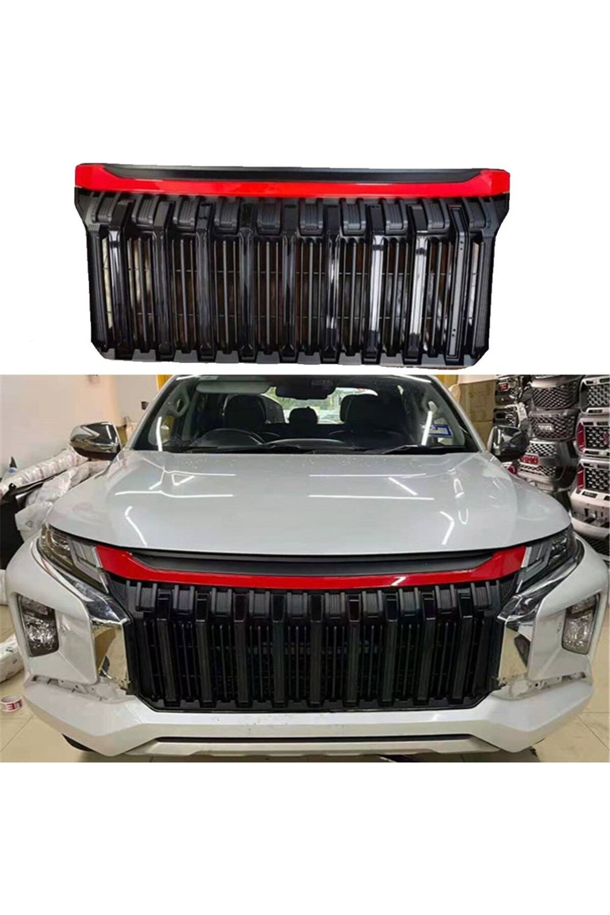 beyaztuning Mitsubishi L200 Ön Panjur Izgara Kırmızı Çizgili Siyah 2019-2021 Arası