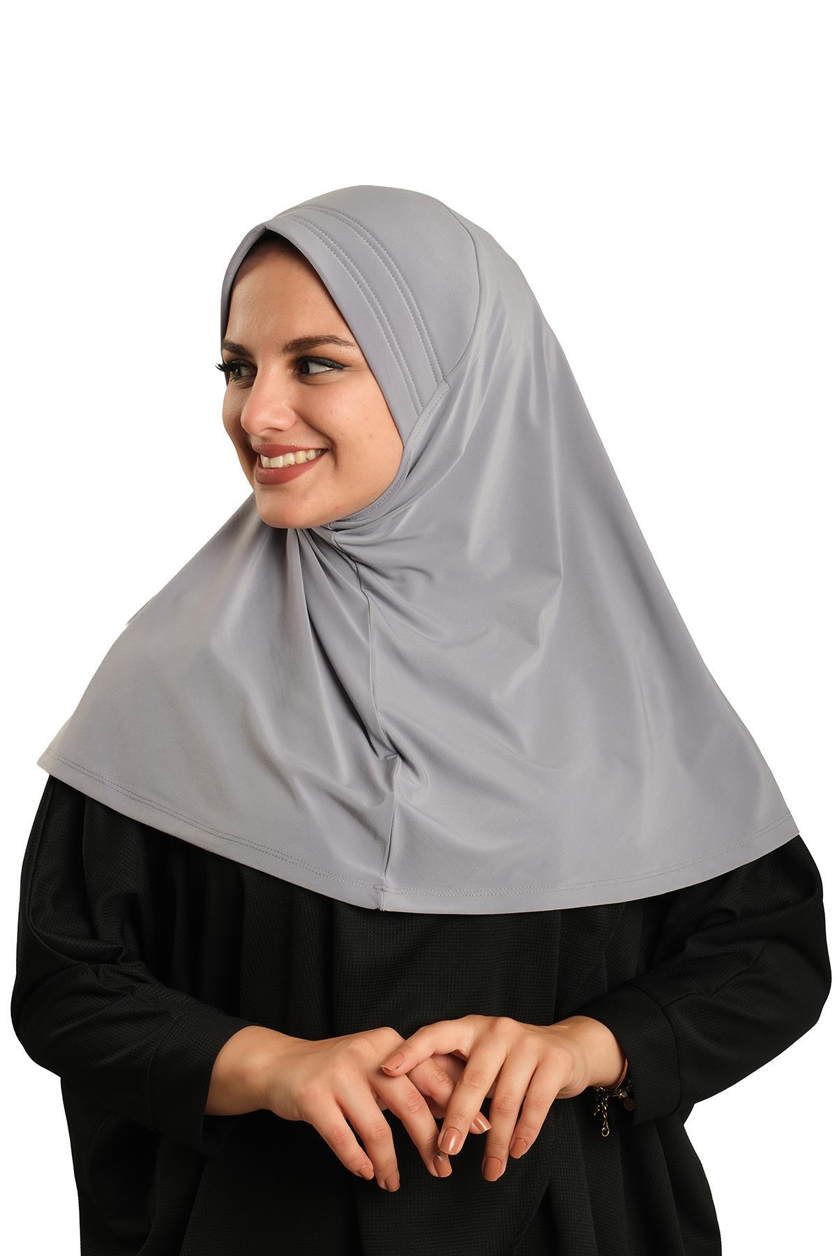 Grey Practical Ready-to-Place Hijab Scarf Sandy Fabric Plain 1600_15