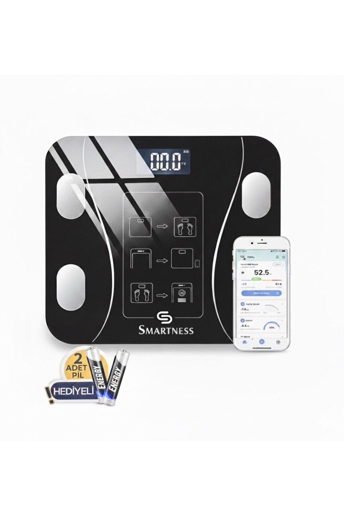 Smartness Dijital Baskül Yağ Su Kas Vücut Kitle Endeksi Kilo Ölçer Tartı
