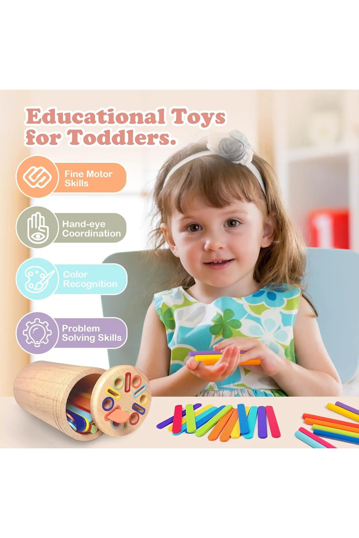 بازیهای مونتهسوری برای کودک ۳ ساله، اسباببازی چوبی آموزشی مرتبسازی سکه و رنگ برای خردسالان، تطبیق حسی.