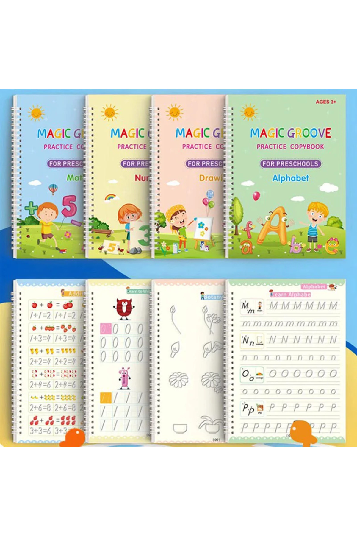۴ کتاب ۴ دفترچهٔ جادویی کودکان اسباب‌بازی نوشتن قابل استفاده مجدد پاک‌شدنی رایگان انگلیسی ریاضیات نقاشی کودکان