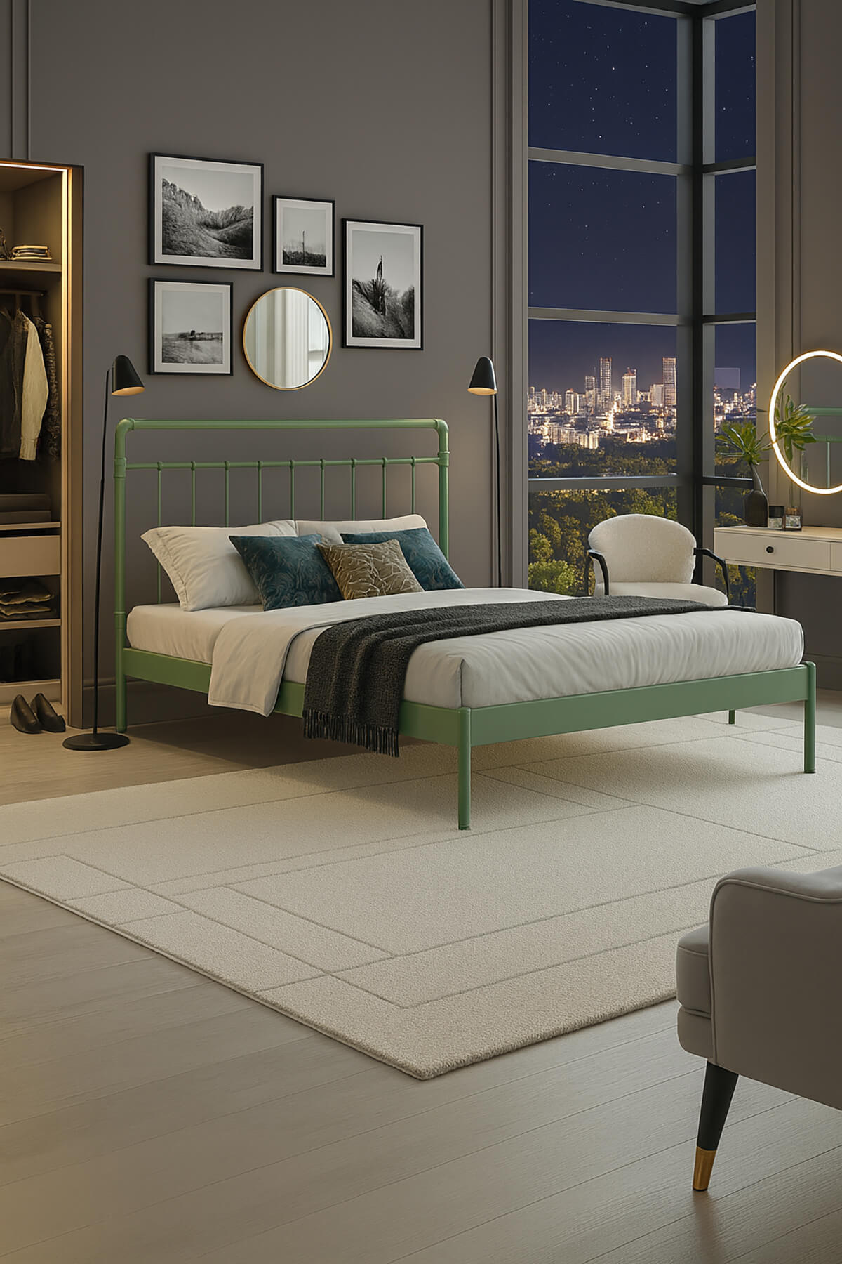 Unimet Odin-S Çift Kişilik Metal Karyola-Yeşil (AHŞAP LATALI)