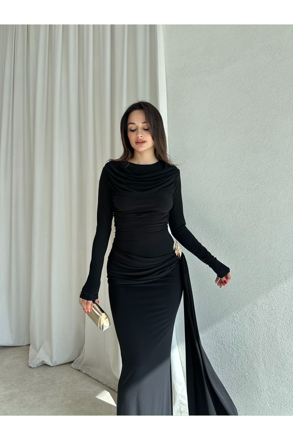 Mooi Butik LOST Maxi Elbise 8644 - Siyah