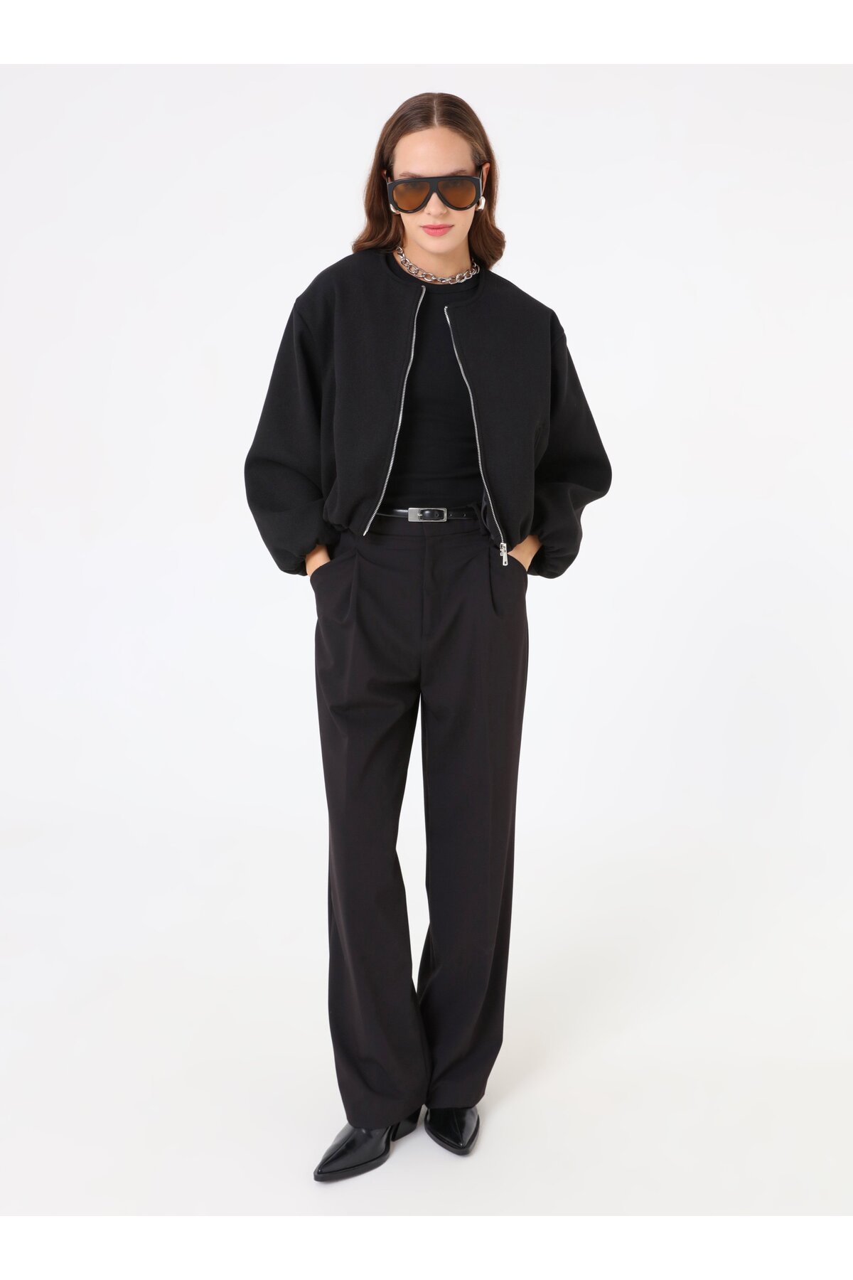 Refka  Balon Kollu Fermuarlı Kısa Kaban - Siyah - - Görsel 2