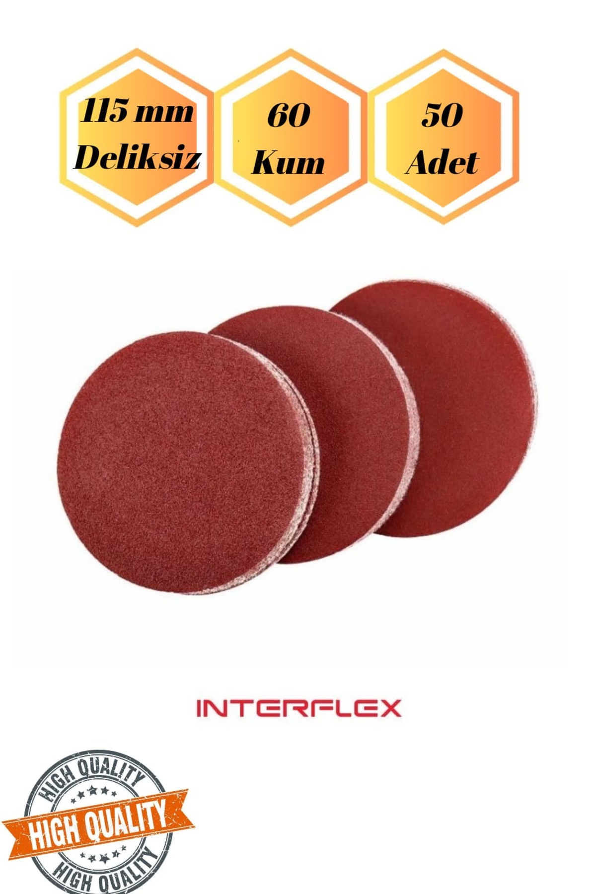 Interflex 50 Pieces 60 Grit Hole Free 115mm Velcro Sanding Paper Hand Sander Palm Spiral Grinding