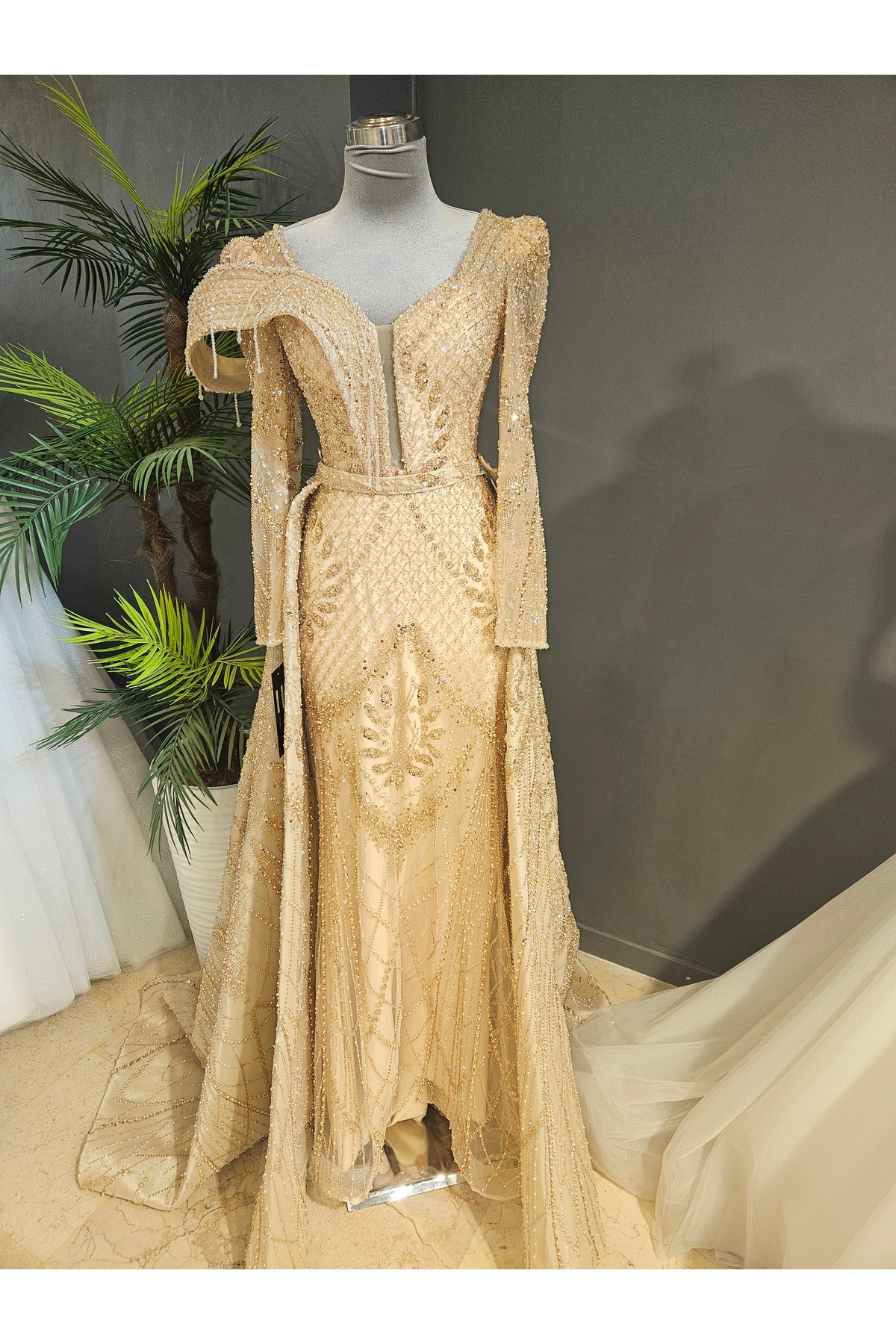 gold color engagement dress