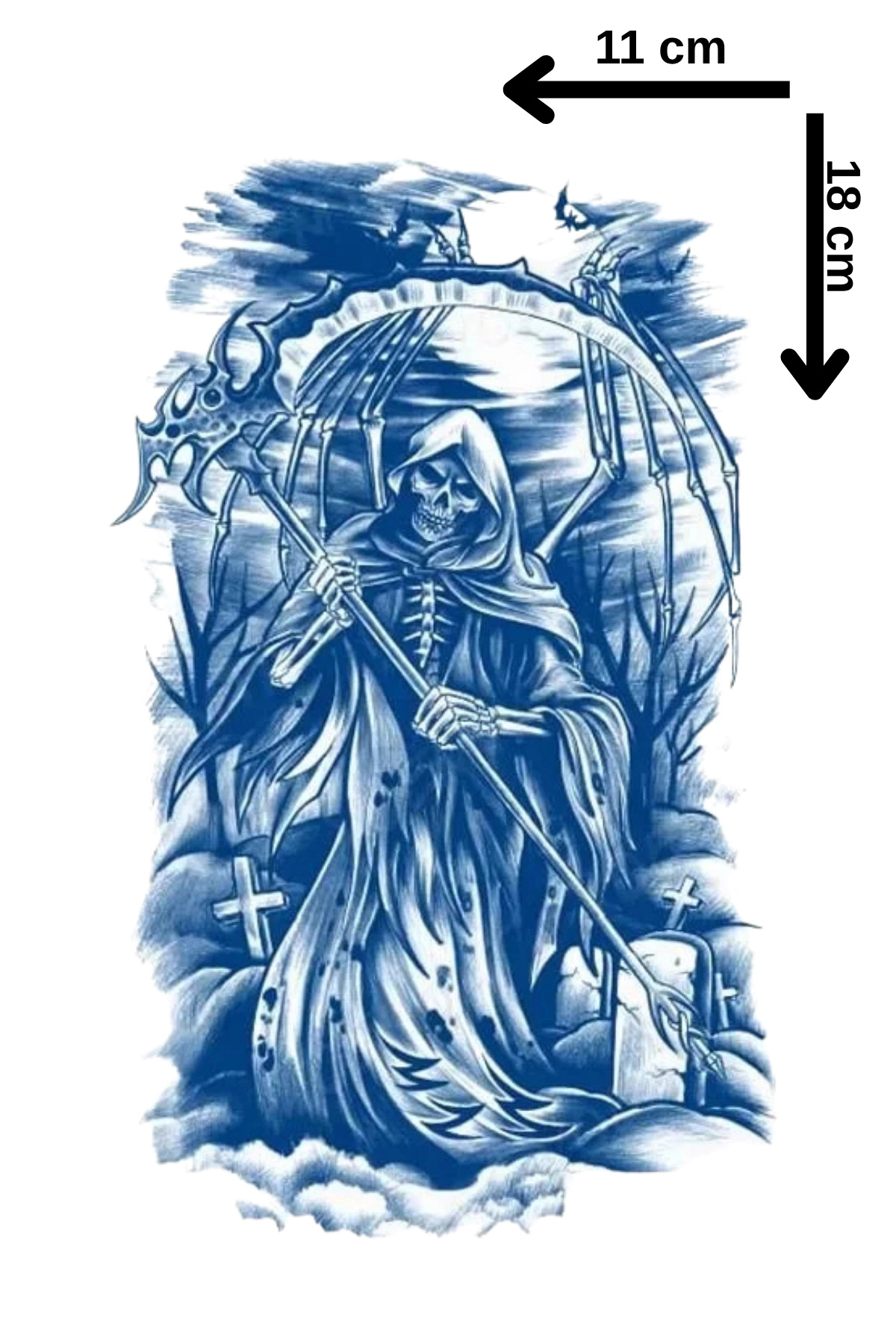 Barly 30 Gün / 1 Ay Kalıcı Kuru Kafa Figürlü 12 Saat Sonra Kararan Geçici Dövme Tattoo