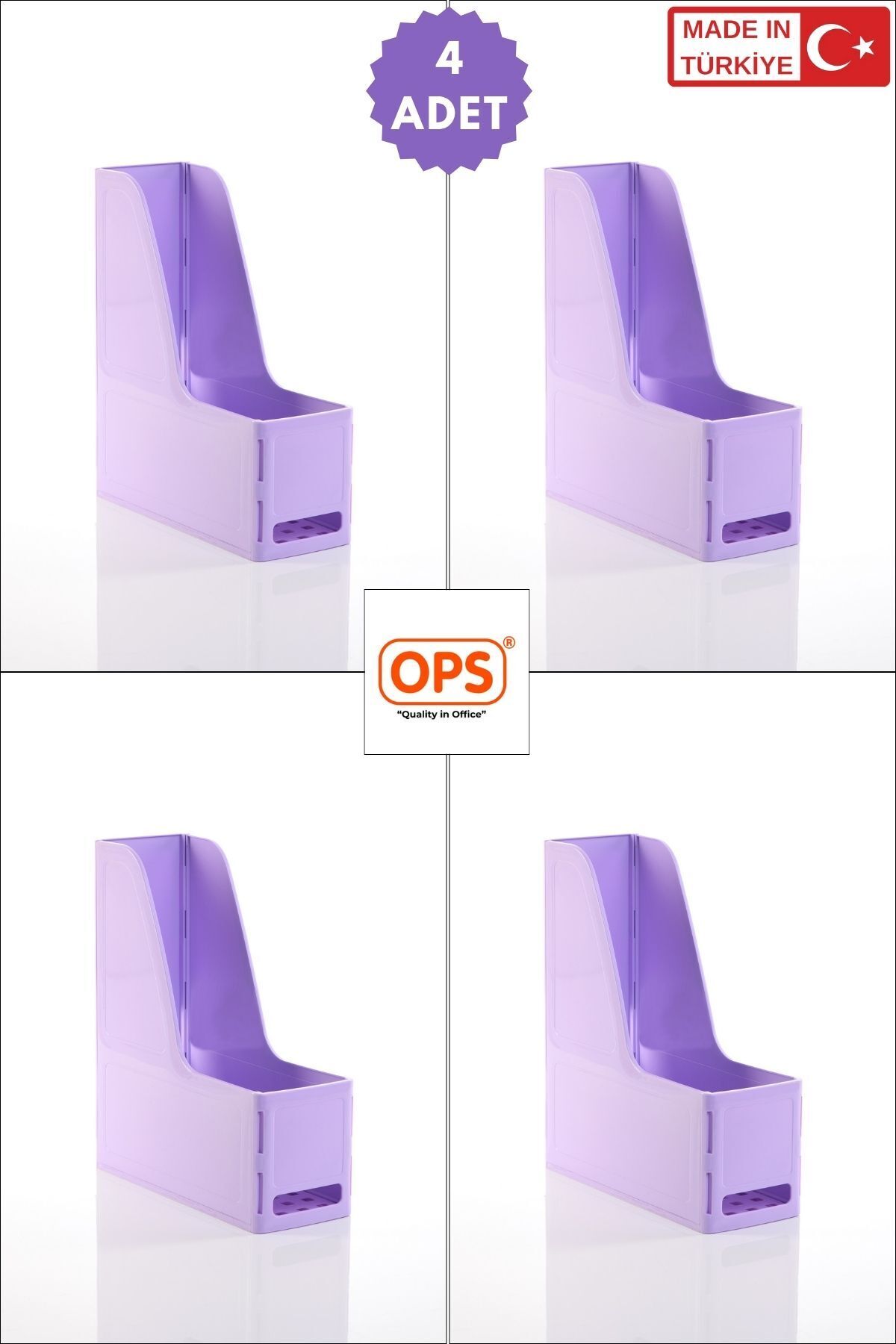 Ops MG 101 MAGAZİNLİK 4'LÜ SET A4 DEMONTE PLASTİK DİKEY KLASÖR ARŞİV KUTUSU ORGANİZER SAKLAMA DEPOLAMA