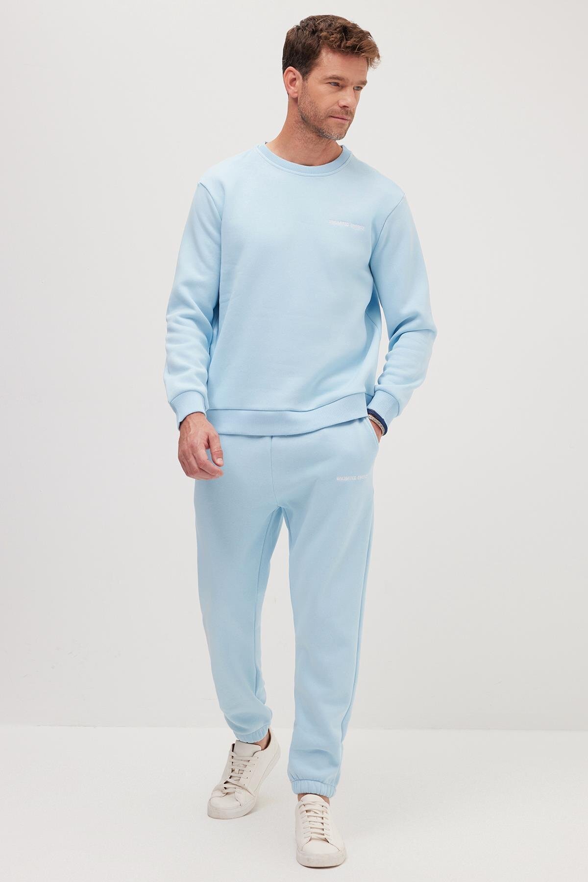 تودورز لباس ورزشی مردانه یقه گرد، پنبه‌ای، بافت نرم، سه نخ، آبی