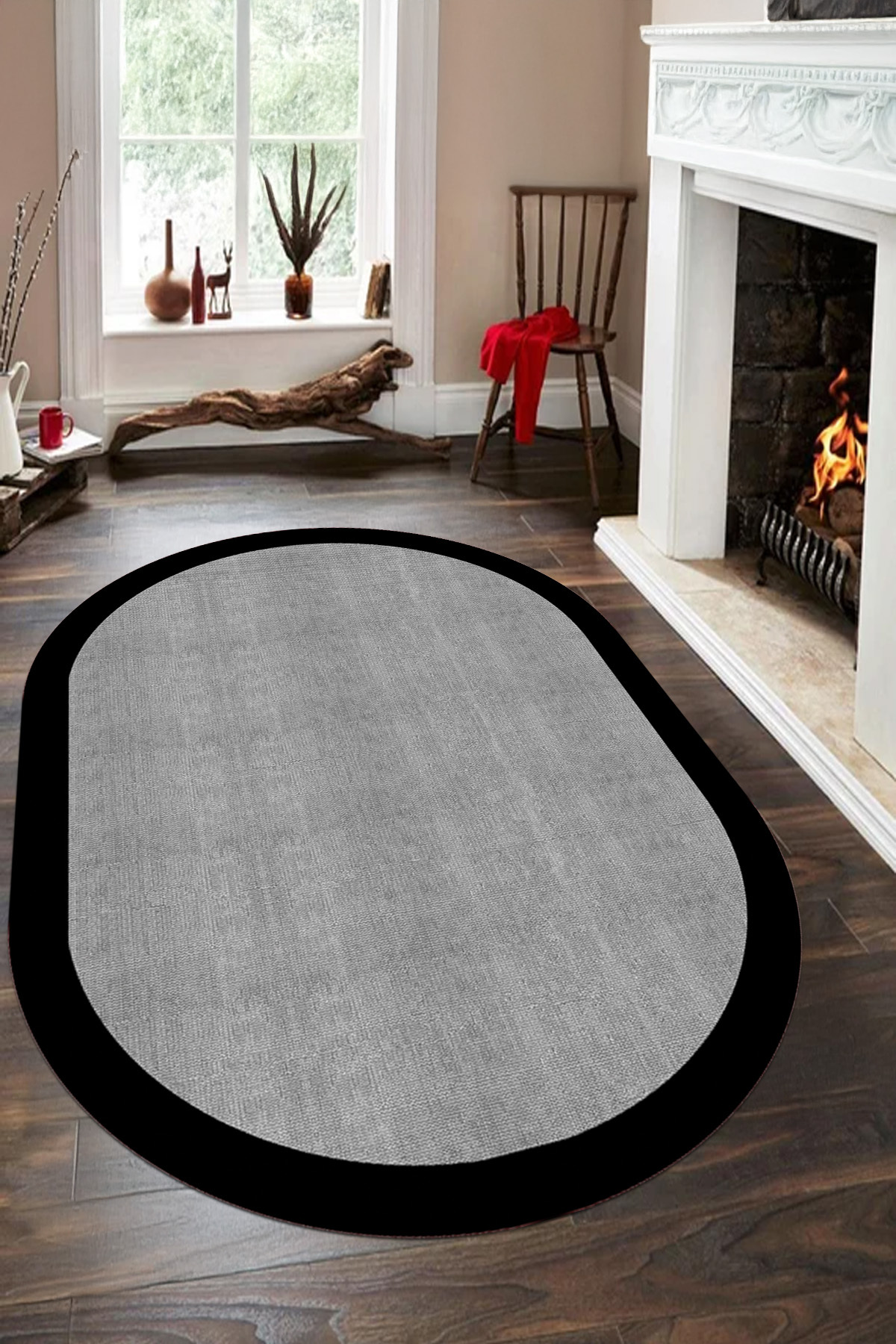 Simple Frame Model Jute Oval Living Room Rug with Digital Printed Washable and Non-Slip Base
