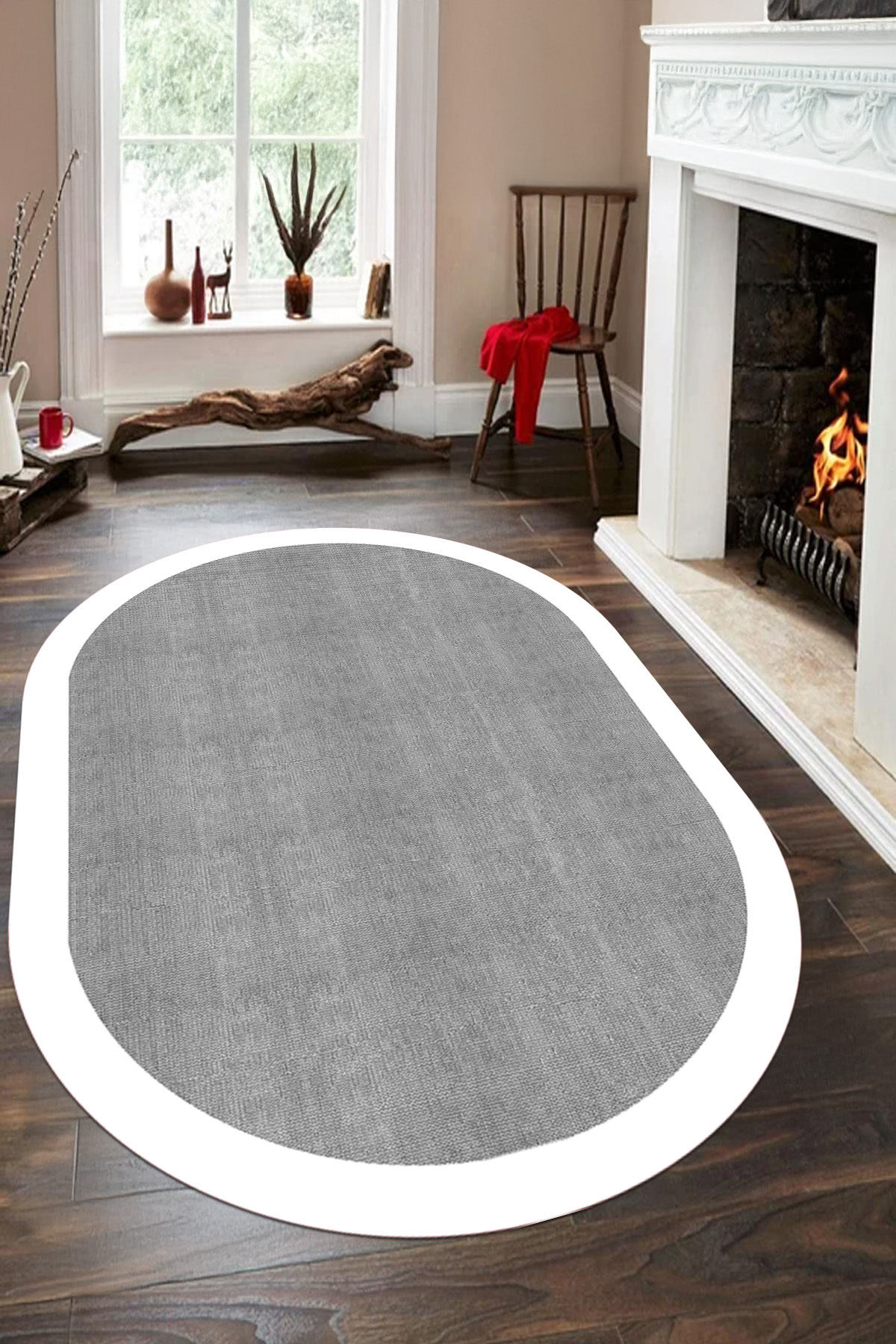 Simple Frame Model Jute Oval Living Room Rug with Digital Printed Washable and Non-Slip Base