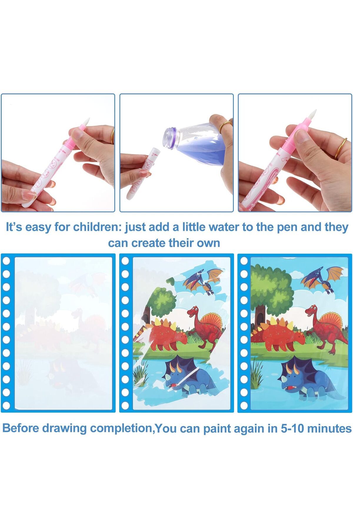 کتاب رنگآمیزی جادویی آب ۶ تکه، کتابهای نقاشی جادویی با قلم آب، کتابهای رنگآمیزی بدون بههمریختگی