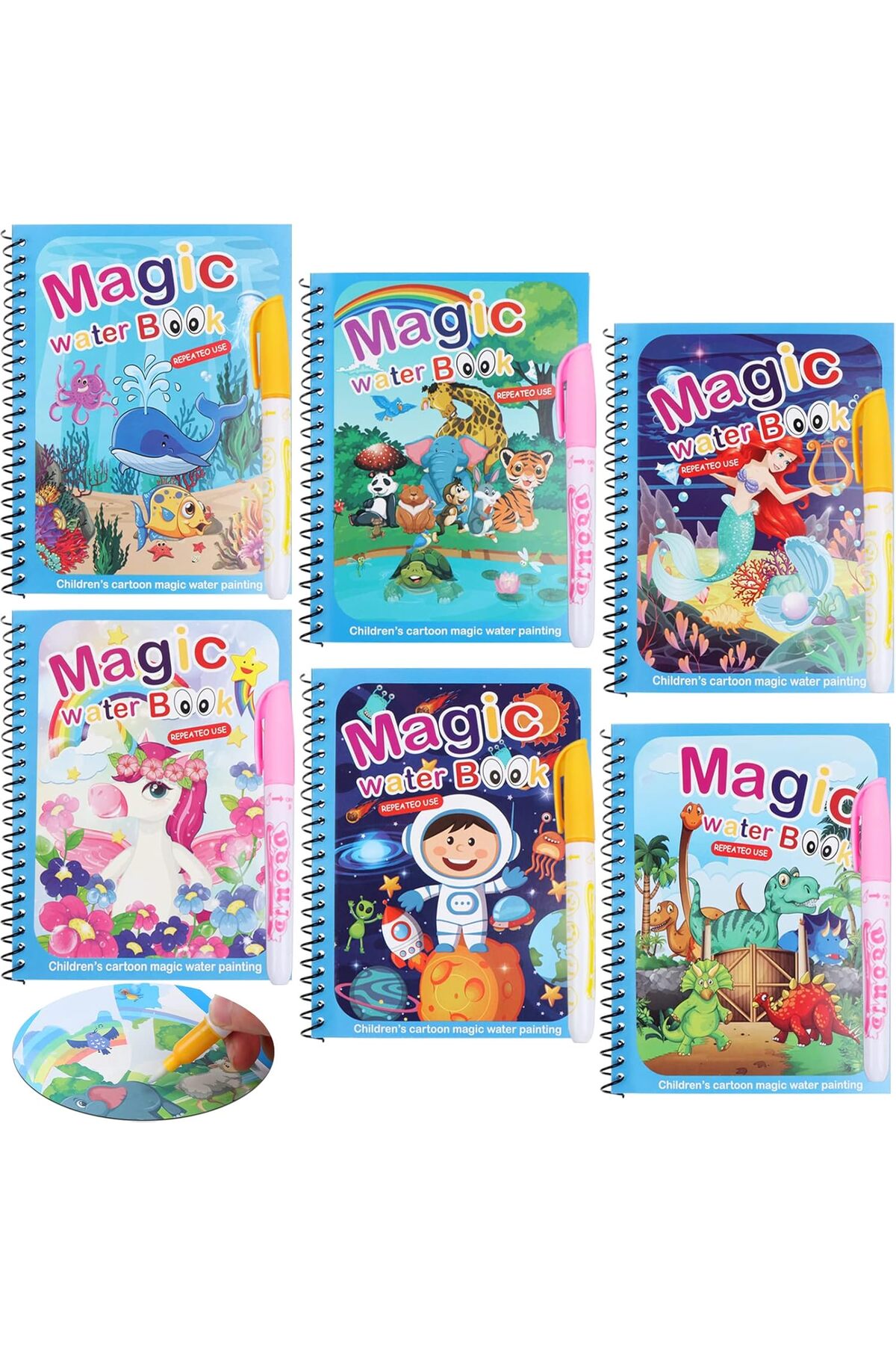 کتاب رنگ‌آمیزی جادویی آب ۶ تکه، کتاب‌های نقاشی جادویی با قلم آب، کتاب‌های رنگ‌آمیزی بدون به‌هم‌ریختگی